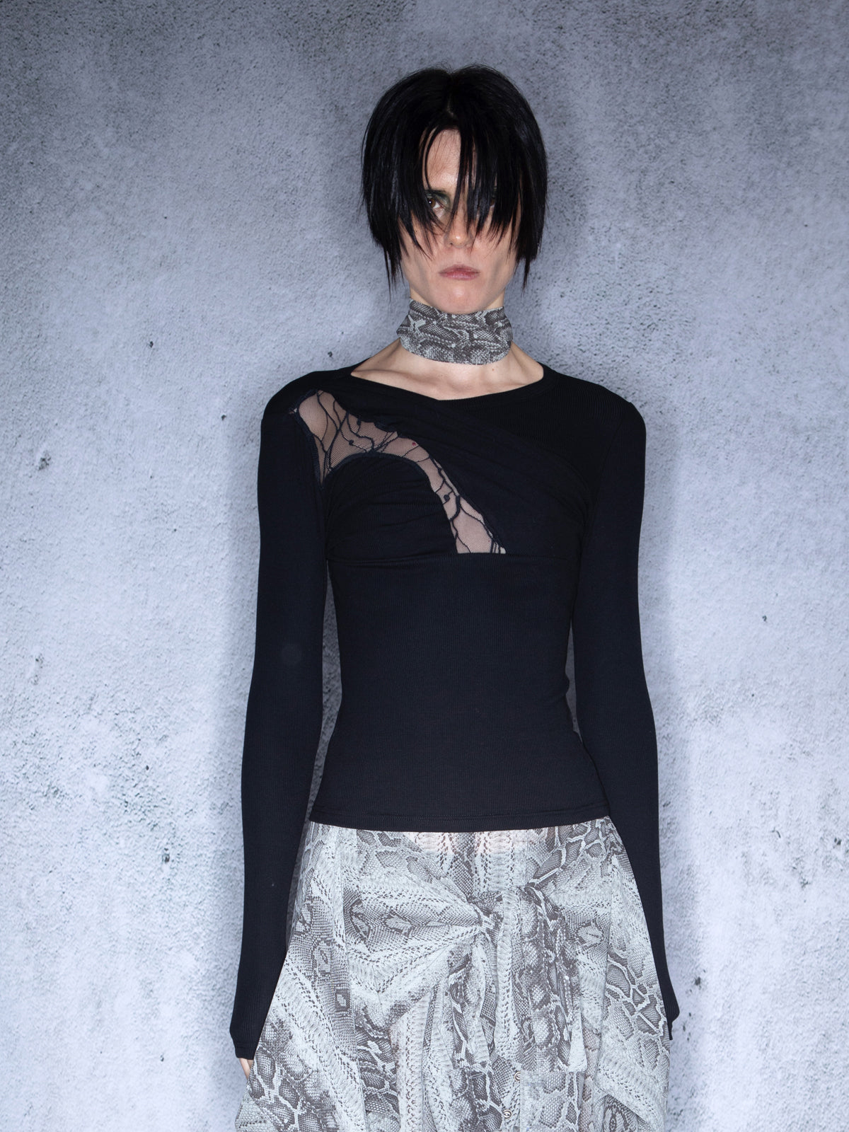 UpdateNN NORTH NODE Lace Paneled Knit Tee With Slanted Hem
