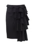 Asymmetrical Lace Trim Black Straight Skirt
