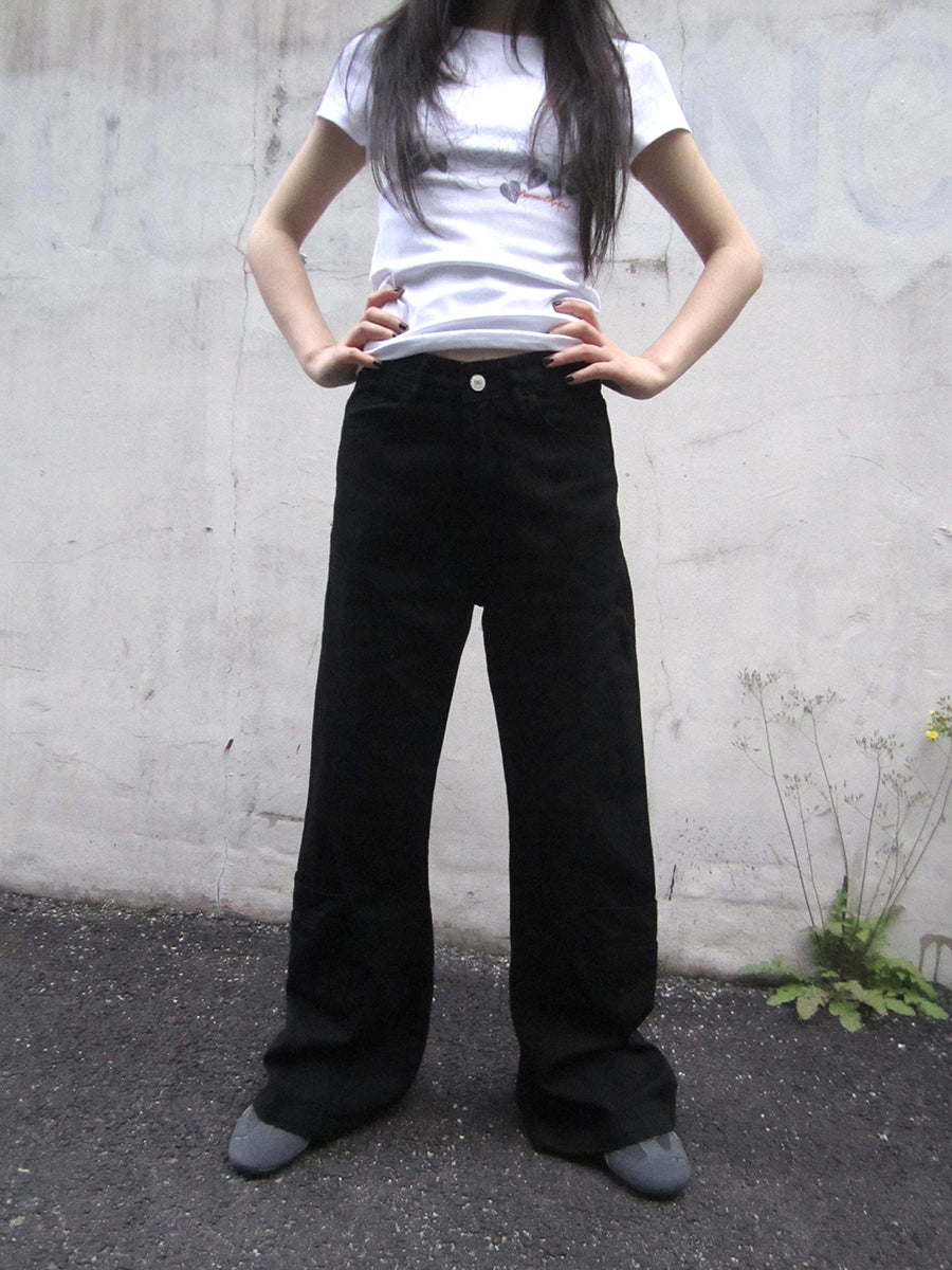 ang project Vintage Black Washed High Waisted Wide Leg Flare Jeans