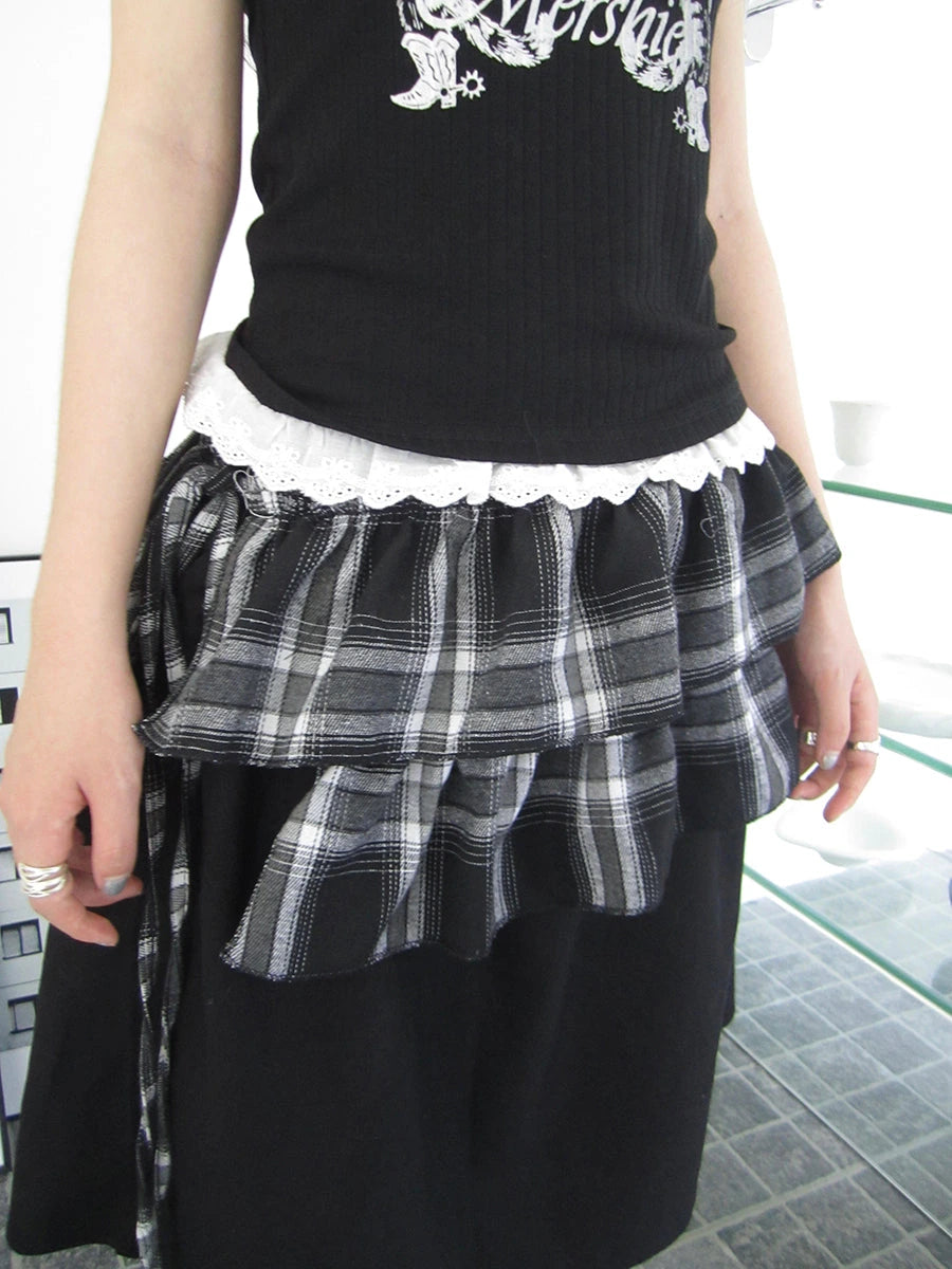 Torn Edge Double Layer Overlap Slip Skirt