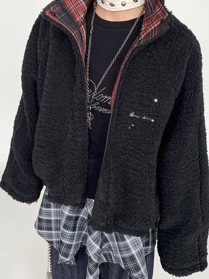 Blackberry Plaid Sherpa-Lined Winter Jacket Coats