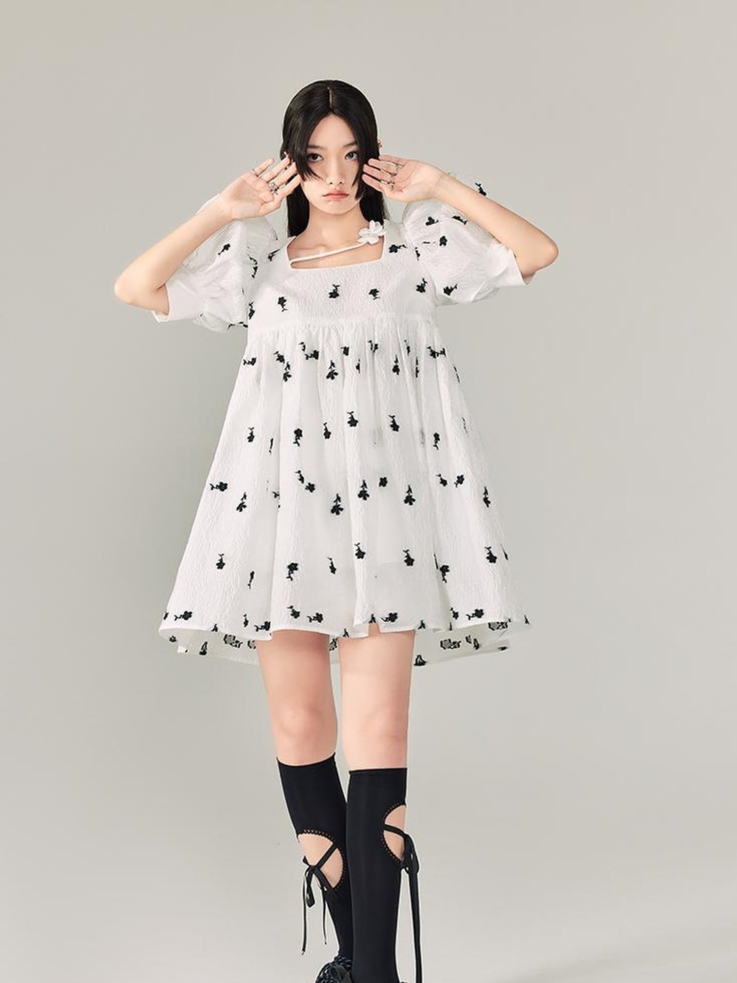 DIDDI MODA Blossom Sleeve Floral Tie Princess Dress