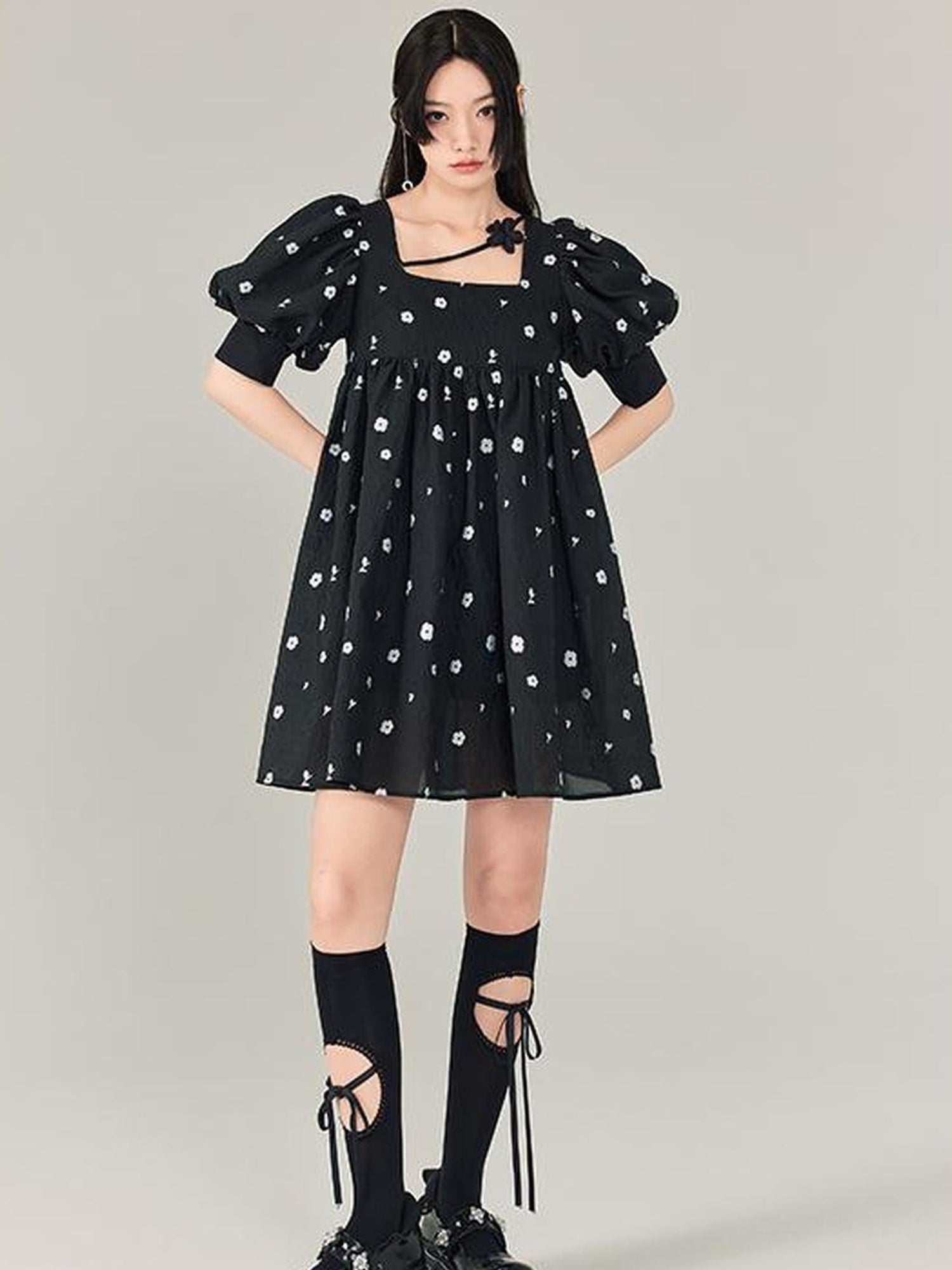 DIDDI MODA Blossom Sleeve Floral Tie Princess Dress