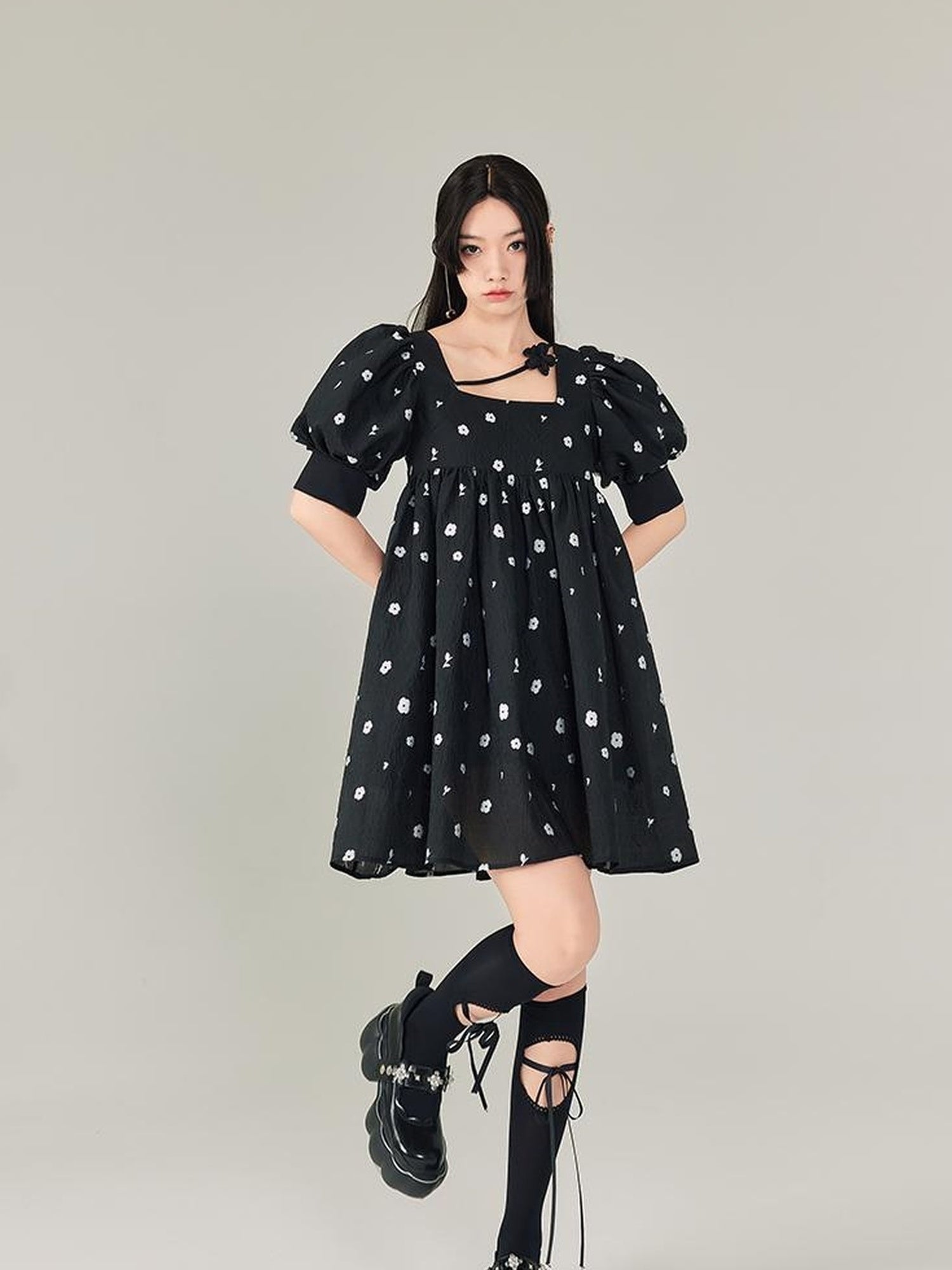 DIDDI MODA Blossom Sleeve Floral Tie Princess Dress