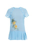 Blue Floral Chiffon Blouse With Pleated Hem