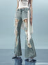 UpdateNN NORTH NODE Distressed Denim Flared Pants With Detachable Apron