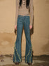 Fringed Hem Flared Denim Pants