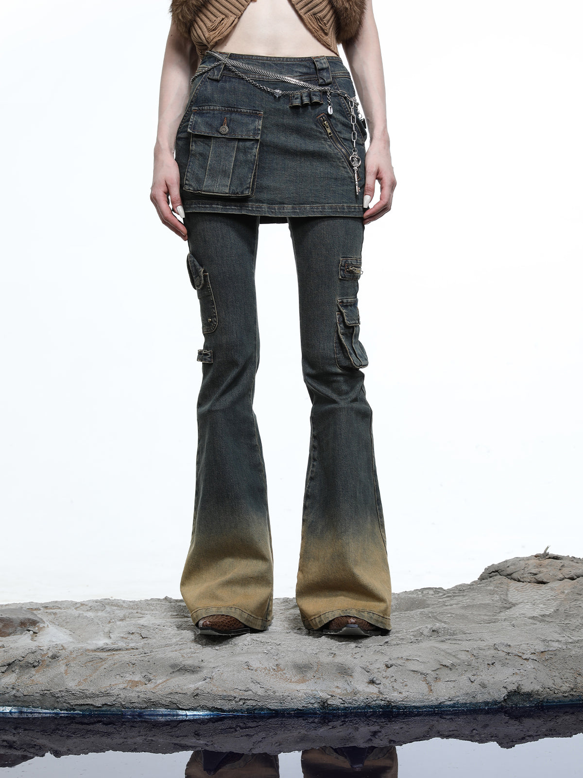NN NORTH NODE Moon Priestess Washed Denim Culottes