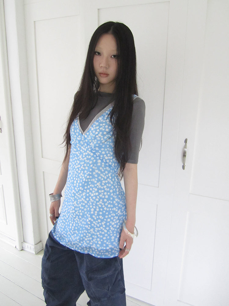 ang project Vintage Blue Floral V Neck Sundress