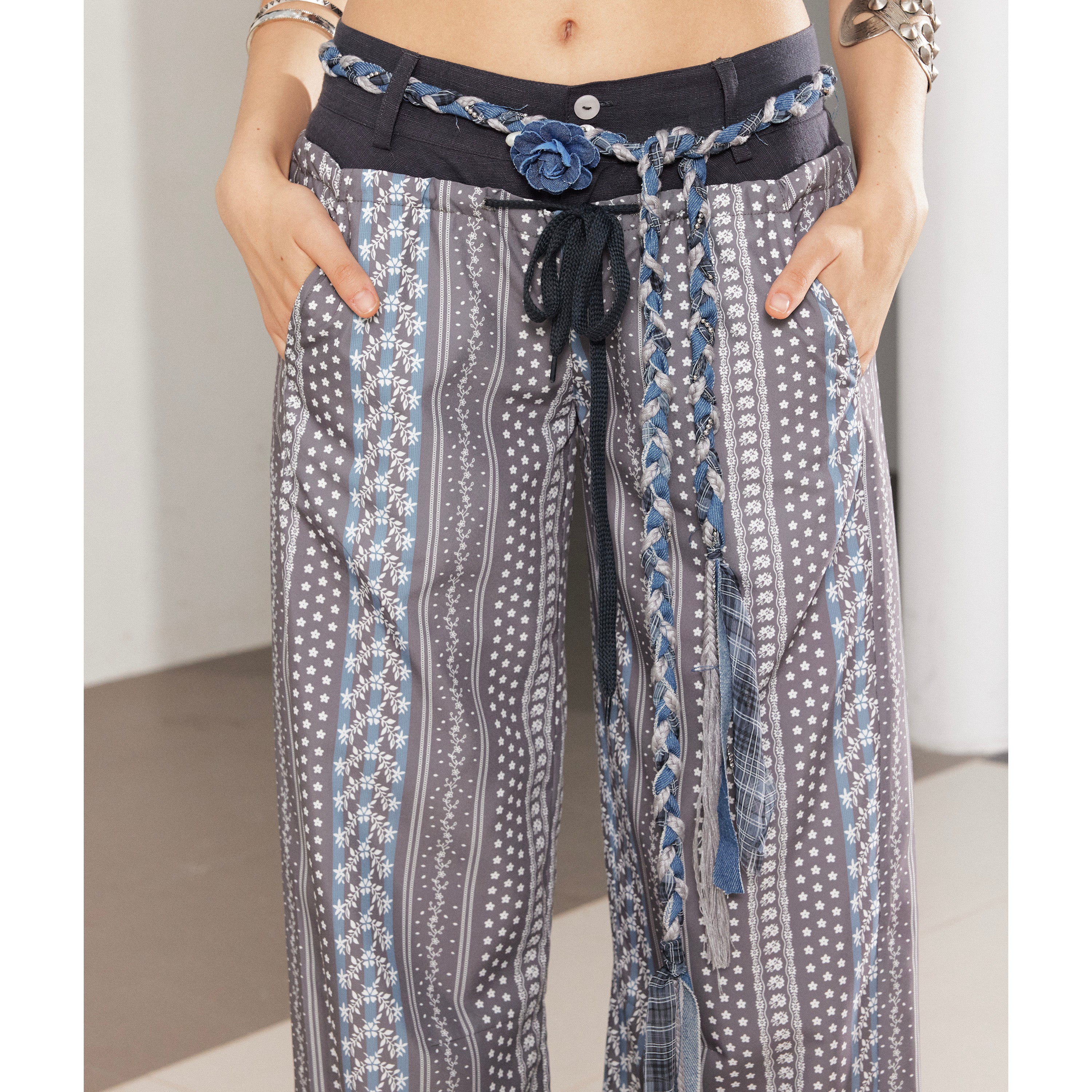 2th Desire Handwoven Linen Bohemian Beaded Stone Rope Belt