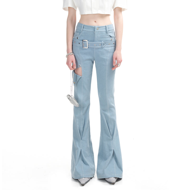 UpdateNN NORTH NODE Slim Flare Denim Knit High Waist Trousers