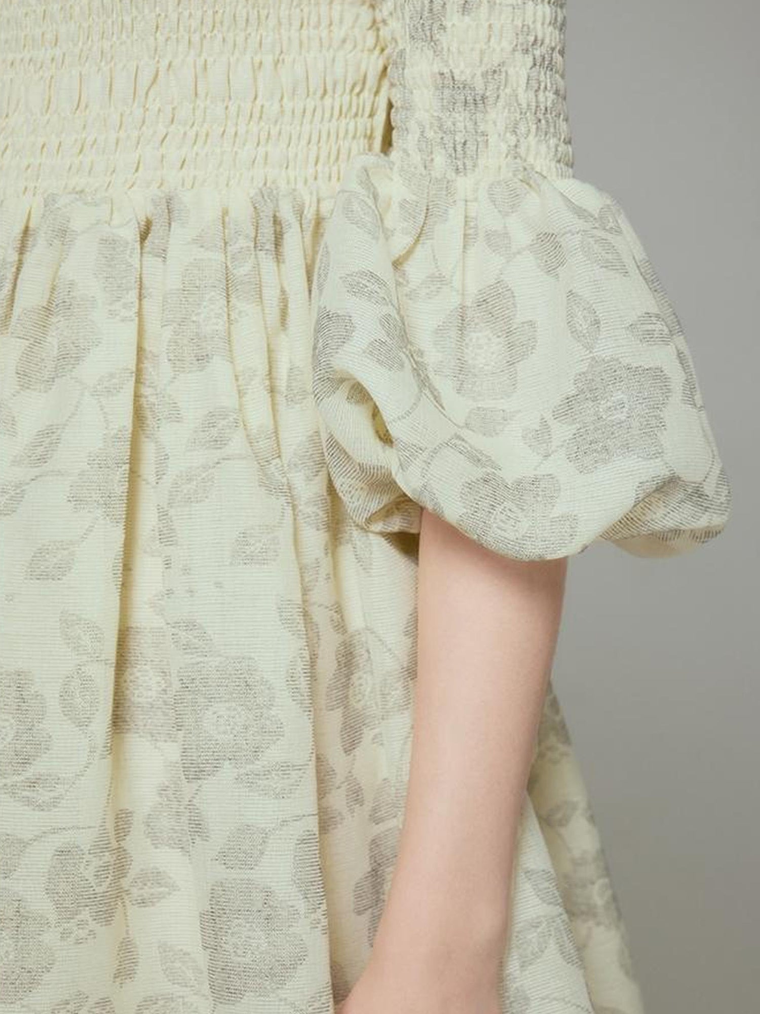 DIDDI MODA Blue Floral Jacquard Bubble Dress With Puff Sleeves