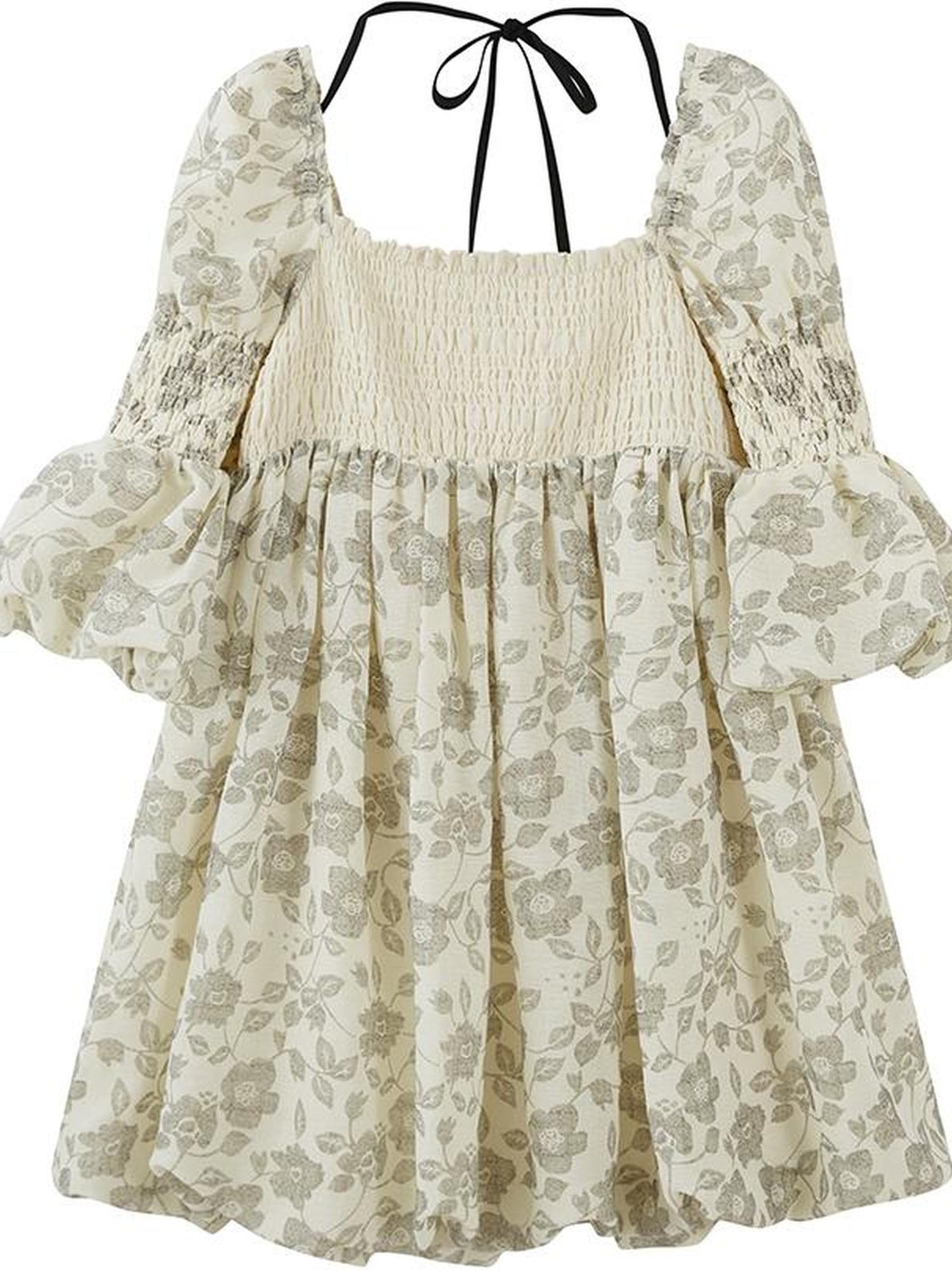 DIDDI MODA Blue Floral Jacquard Bubble Dress With Puff Sleeves