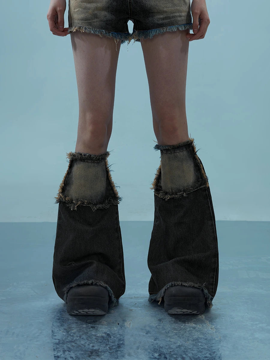 Vintage Frayed Denim Shorts Washed Indigo