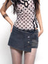 Low Waist Blue Grey Stretch Denim Shorts With Detachable Fur Trim