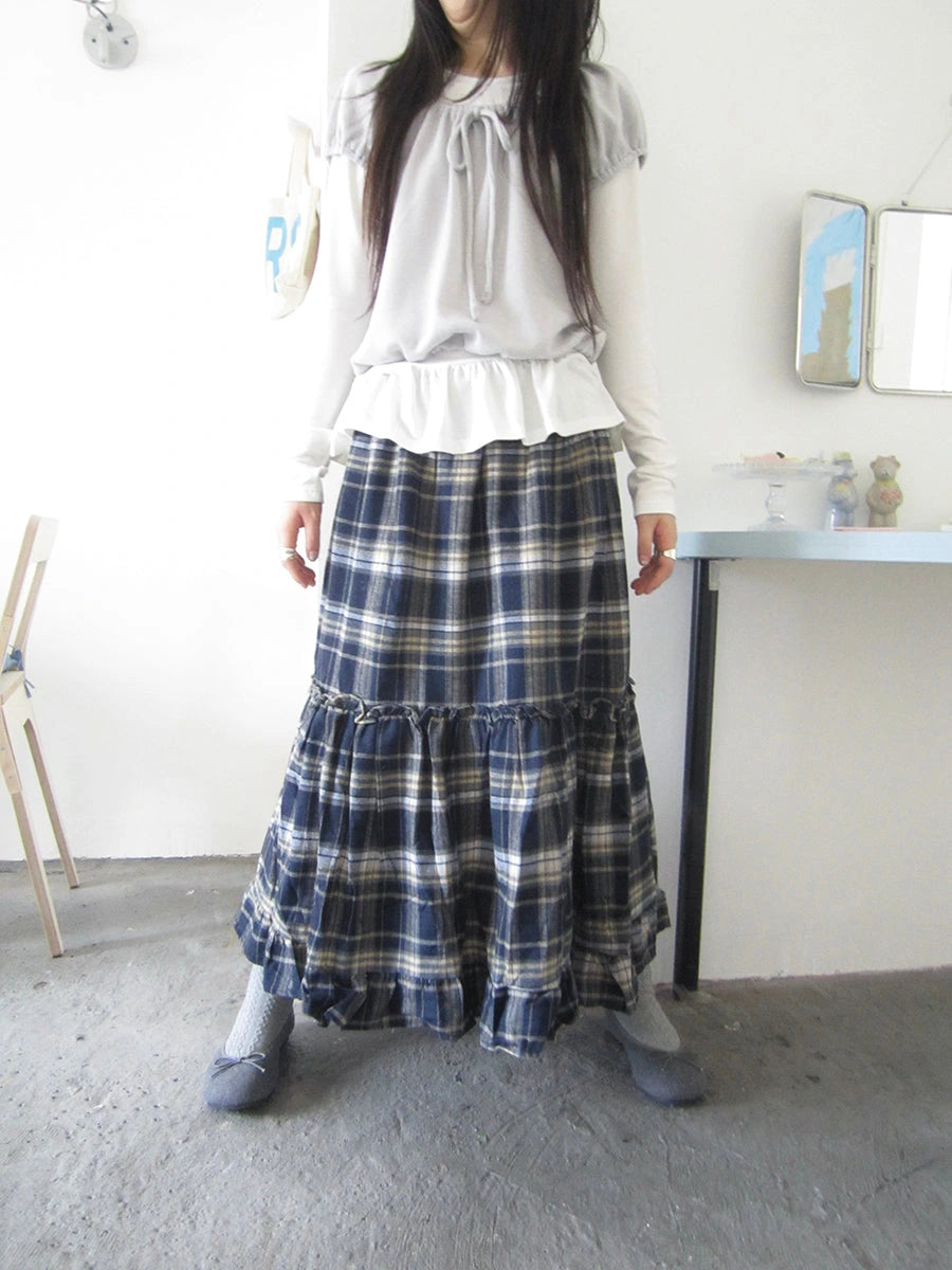 Vintage Plaid Lace Up Waist A Line Skirt