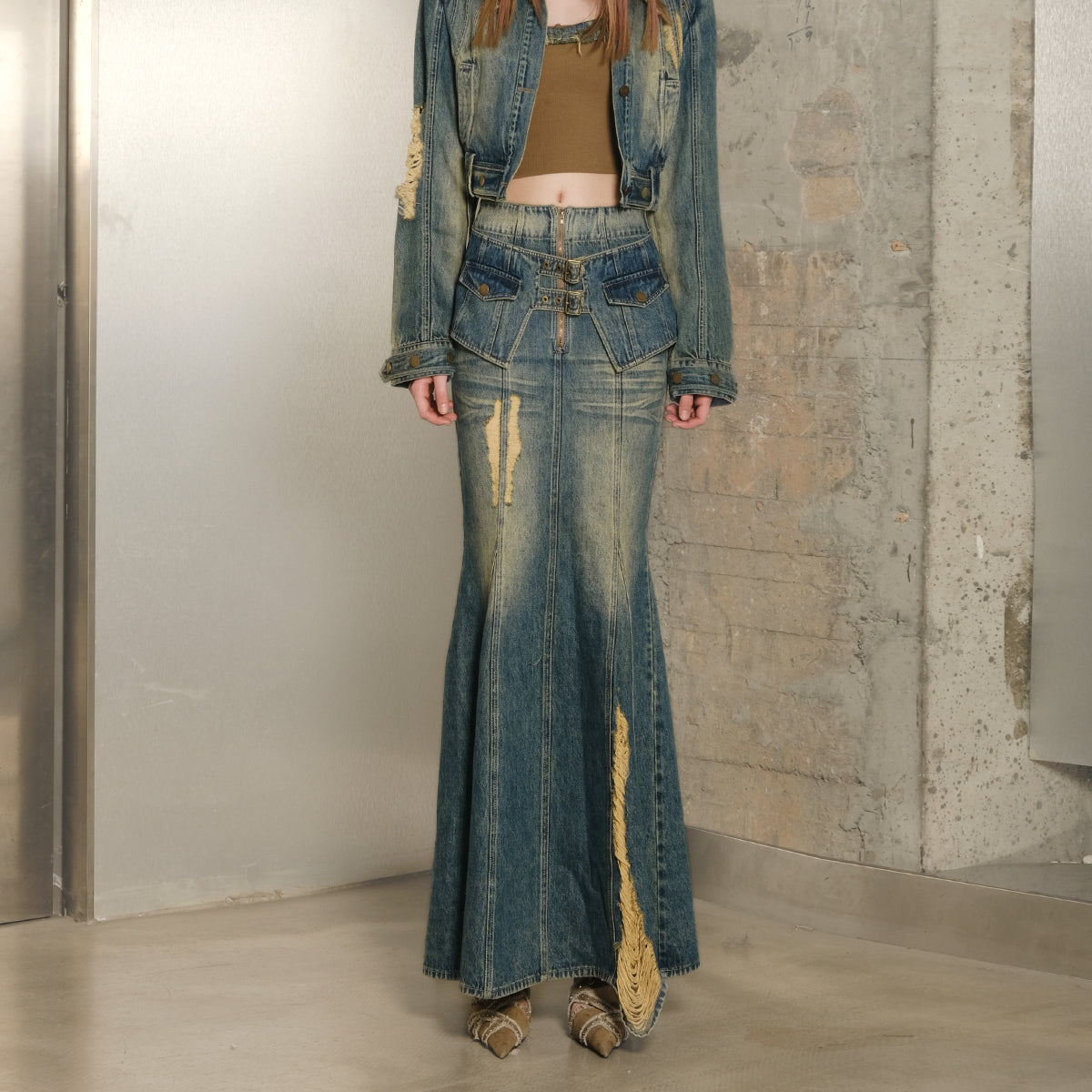 UpdateNN NORTH NODE Denim Jacket Skirt Set In Earth Tones