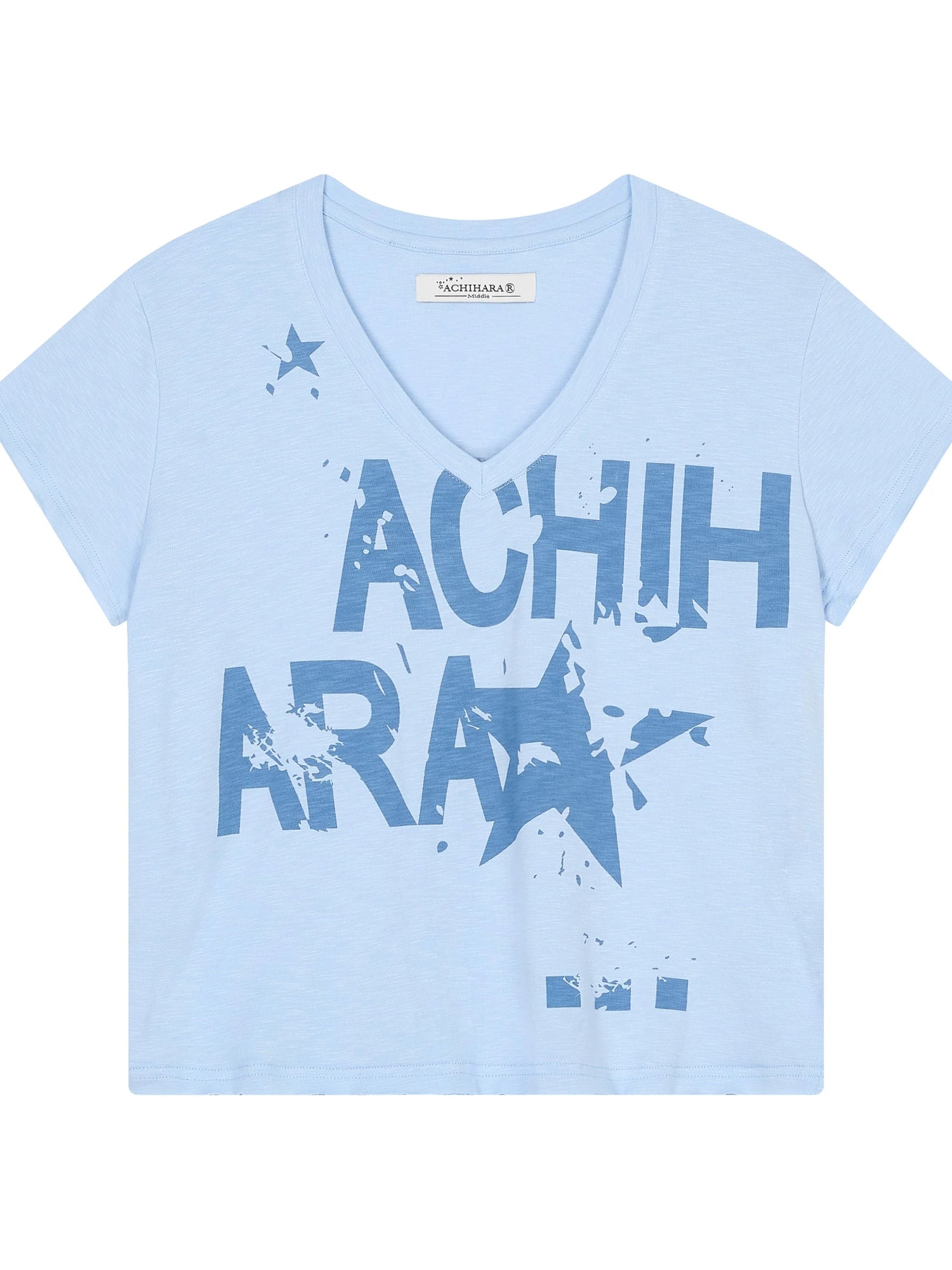 V-Neck Frayed Hem Cotton Tee With Melted Fruit Print