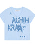 V-Neck Frayed Hem Cotton Tee With Melted Fruit Print