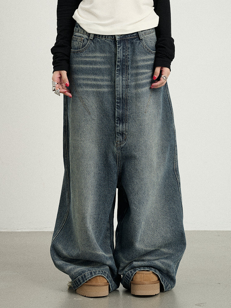 Achihara Drop Crotch Baggy Jeans Oversized Wide Leg Trousers