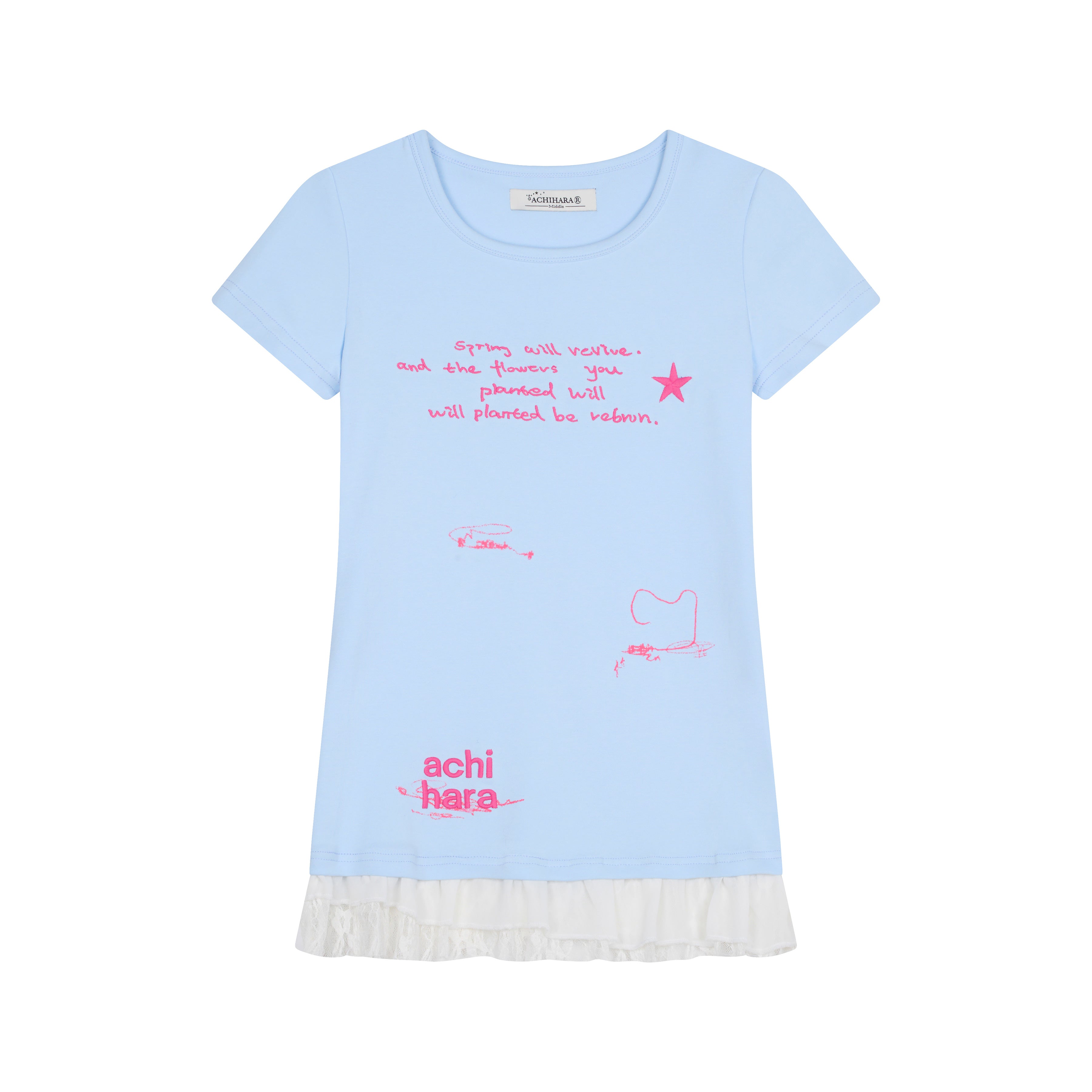 Achihara Time Bandage Floral Trim Tee