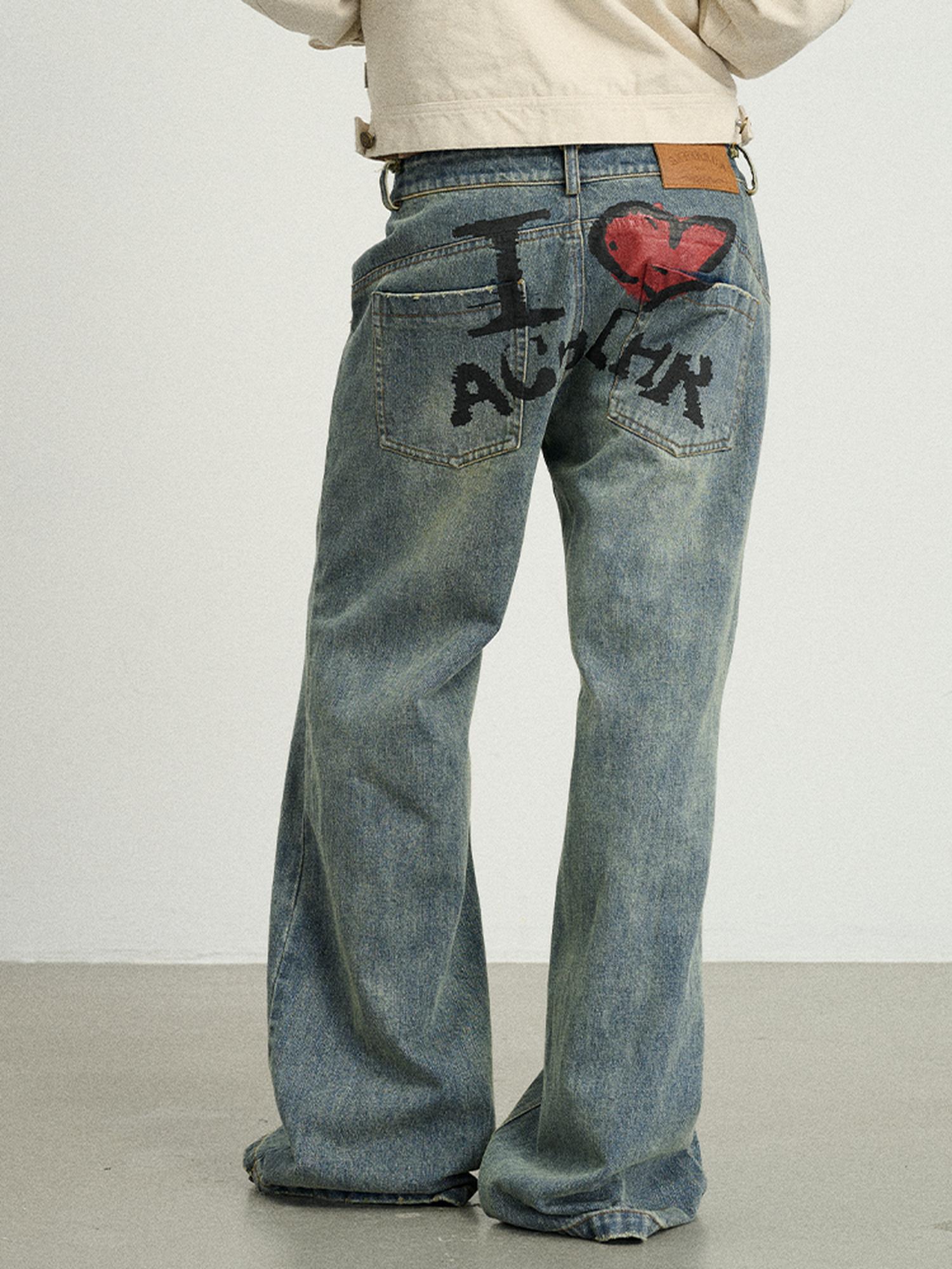 Achihara Vintage Wide Leg Denim Trousers With Retro Wash