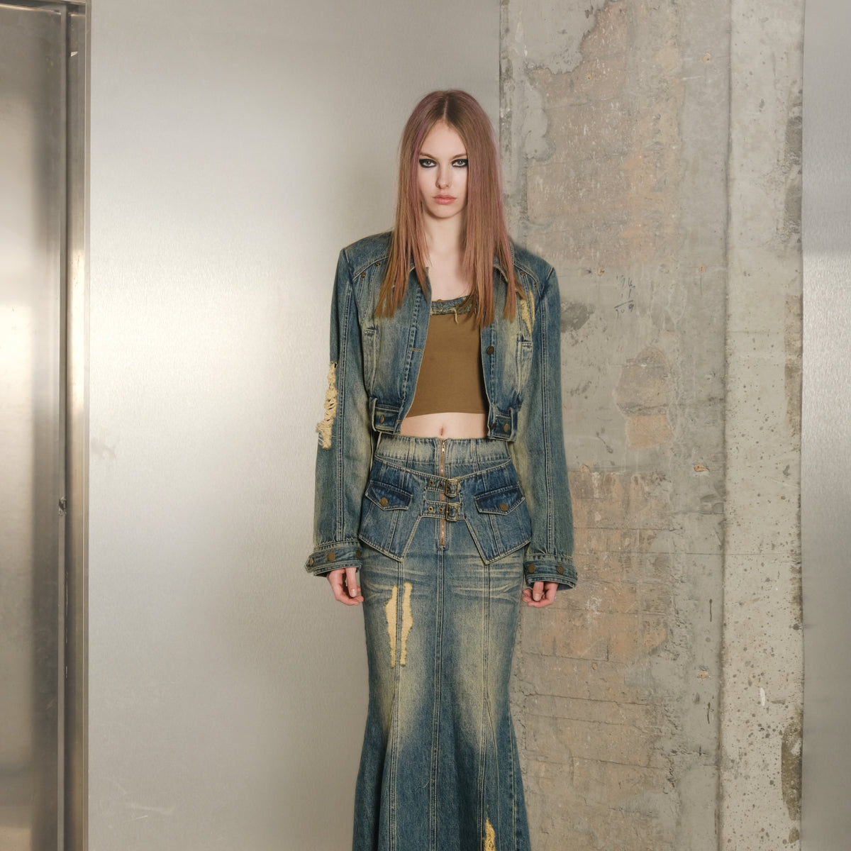 UpdateNN NORTH NODE Denim Jacket Skirt Set In Earth Tones