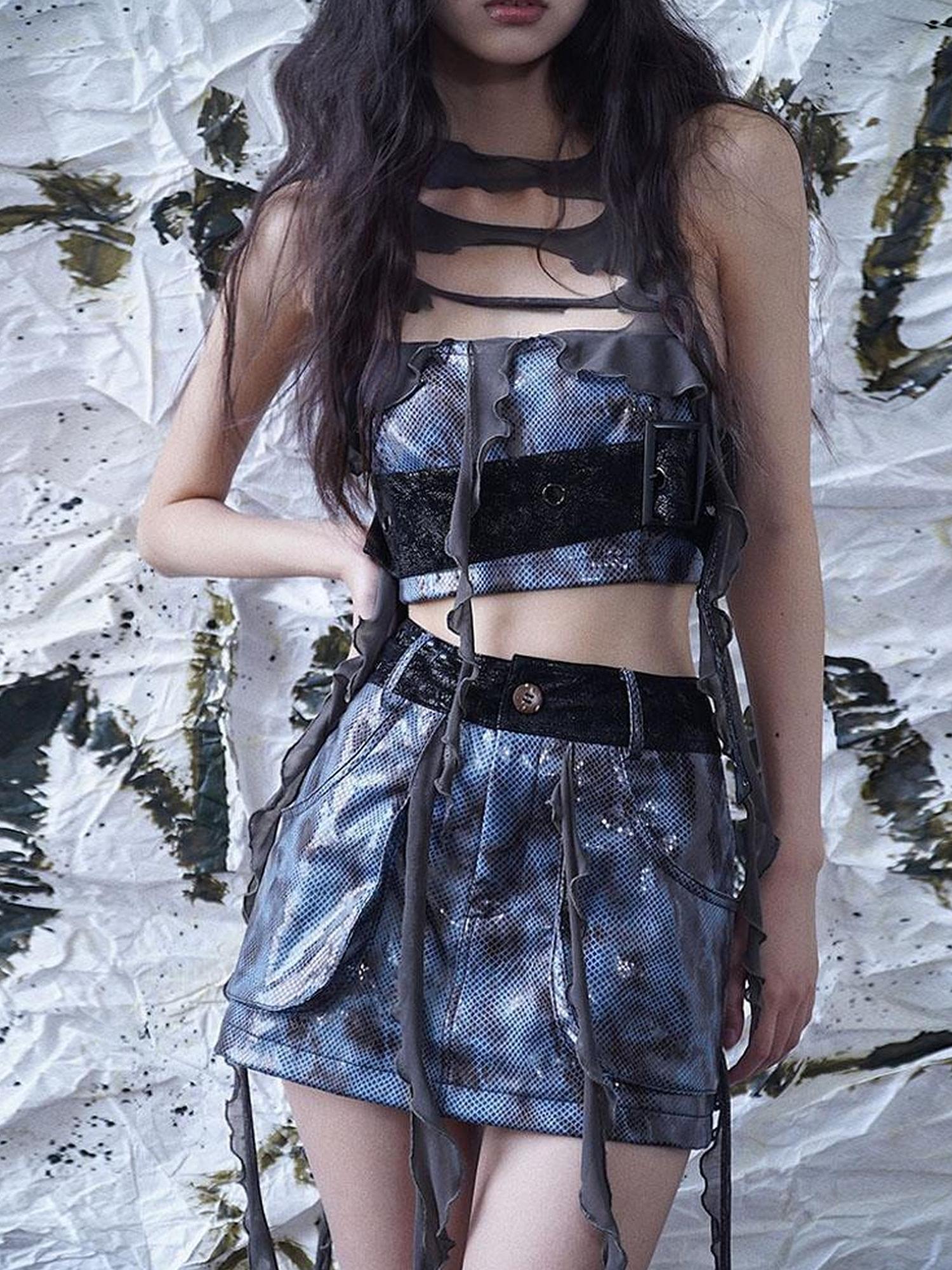 WSW WUSHENWU Blue Margarita Distressed Leather Vest