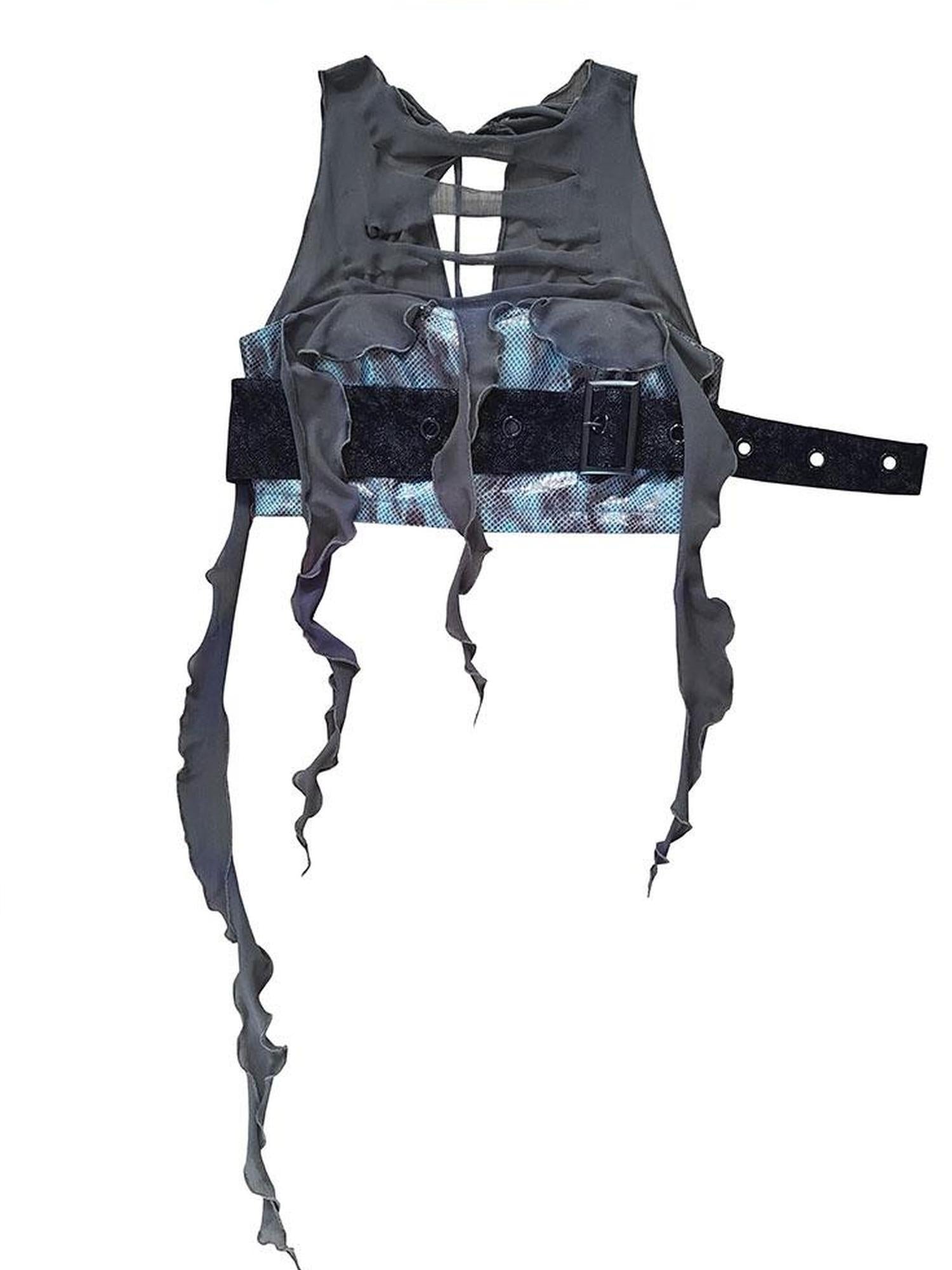 WSW WUSHENWU Blue Margarita Distressed Leather Vest