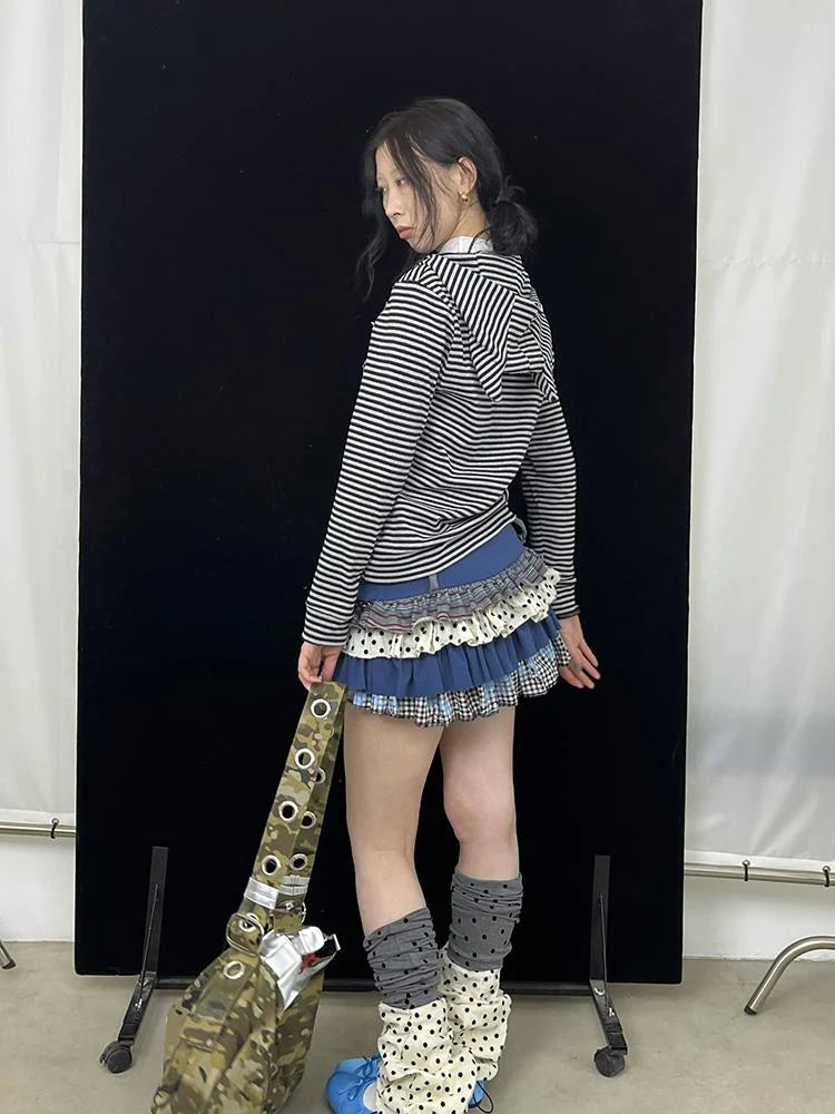 Blue Polka Dot Layered Ruffle Skirt Dresses