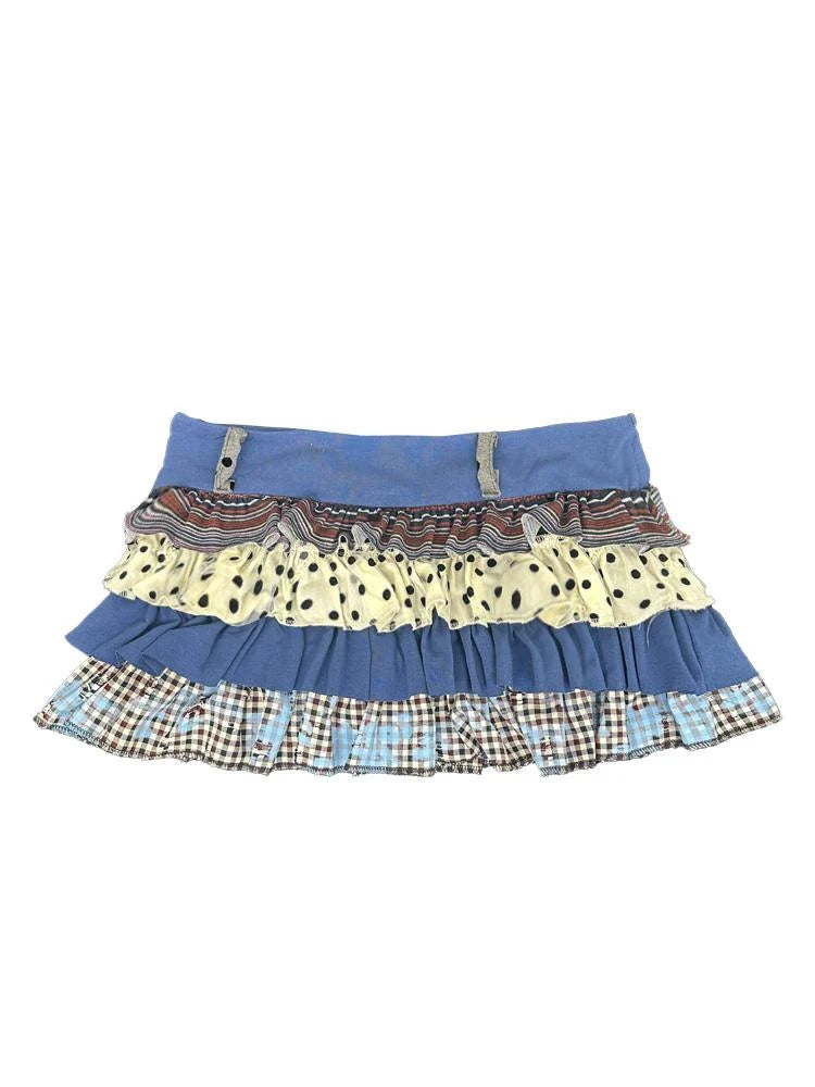 Blue Polka Dot Layered Ruffle Skirt Dresses