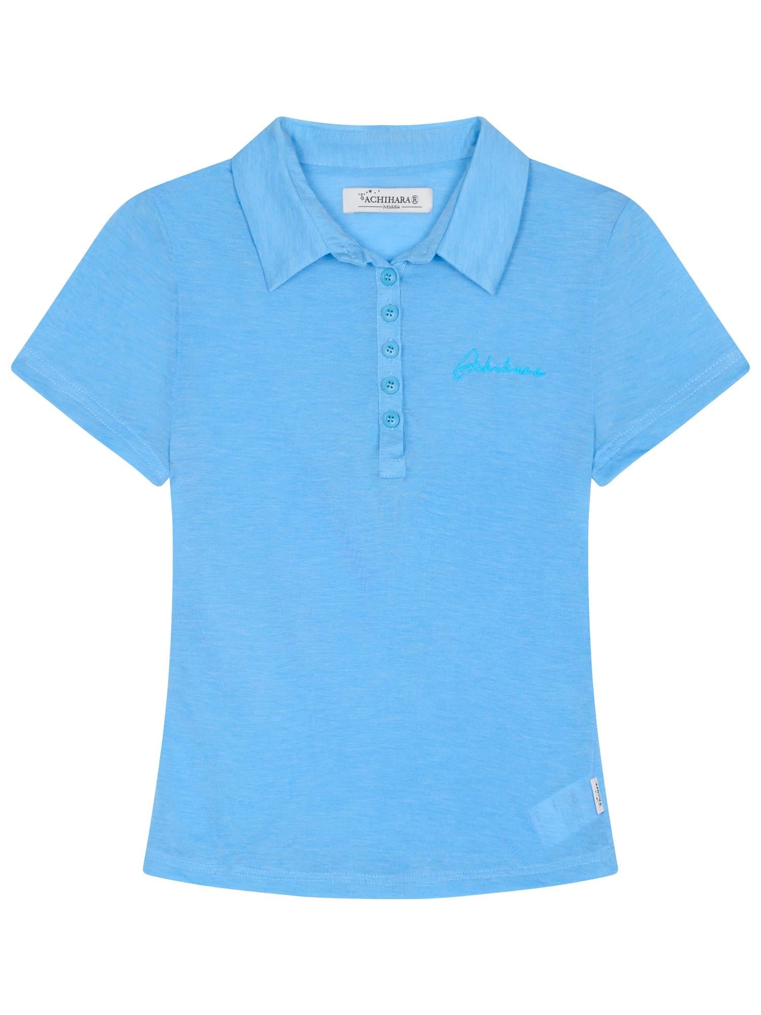 Achihara Glassine Polo Tee Slim Fit Breathable Short Sleeve Top