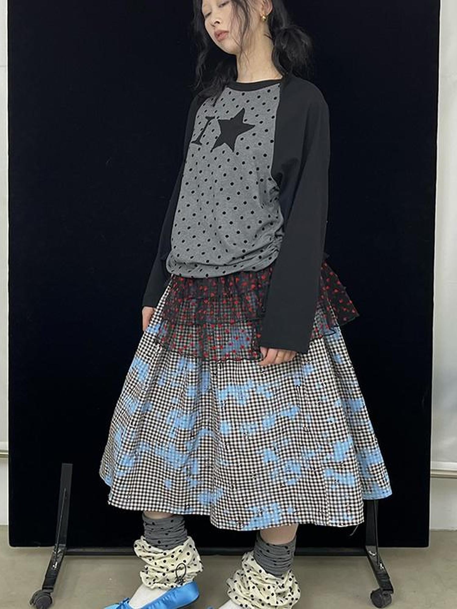 Ttsunami Blue Splatter Print Flared Midi Skirt With Layers Skirts