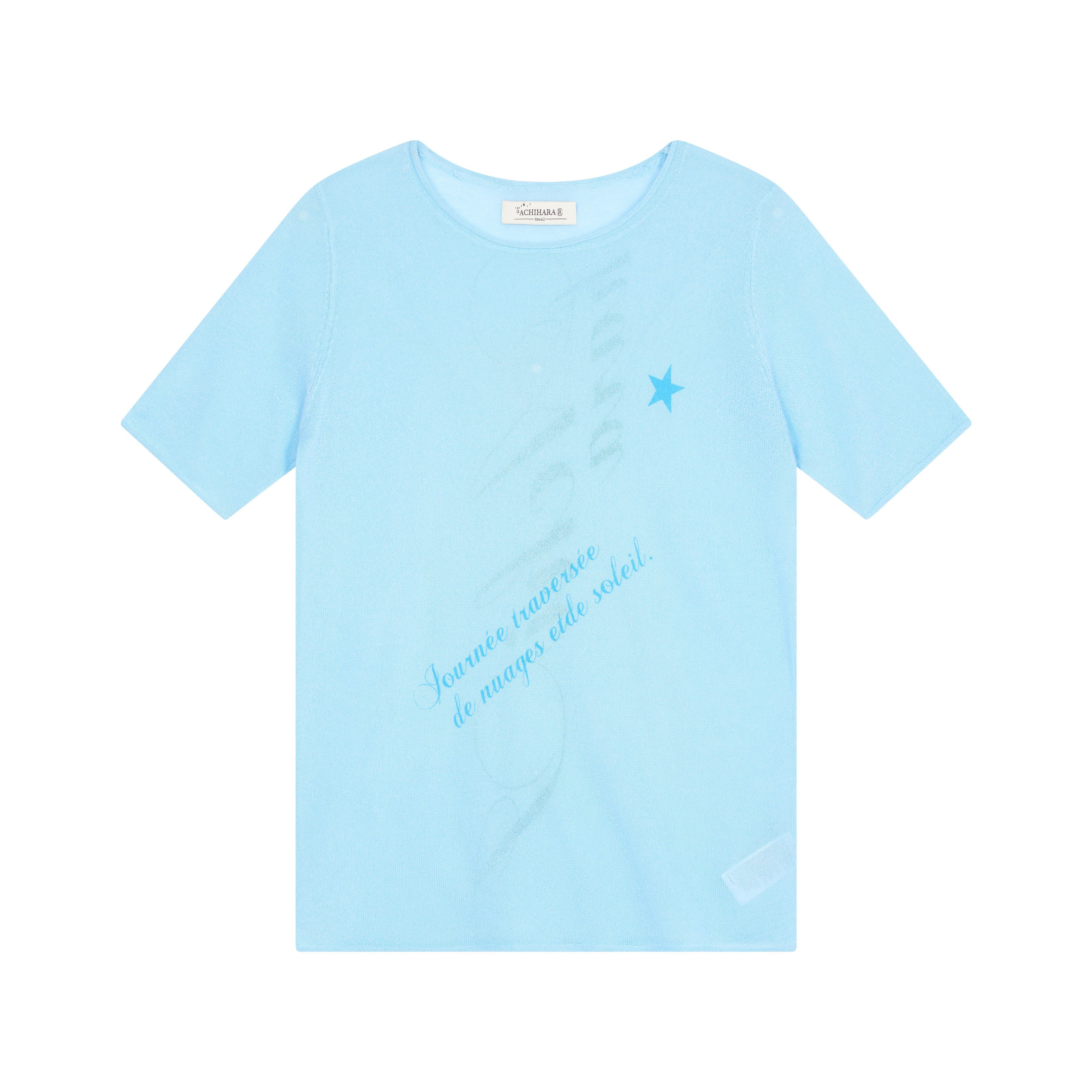 Achihara Sea Salt French Print Cropped Tee V-Neck T-Shirt Long-Sleeve