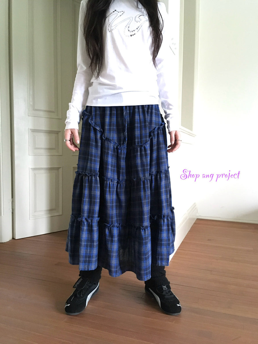ang project Retro Plaid Paneled Stretch A Line Skirt