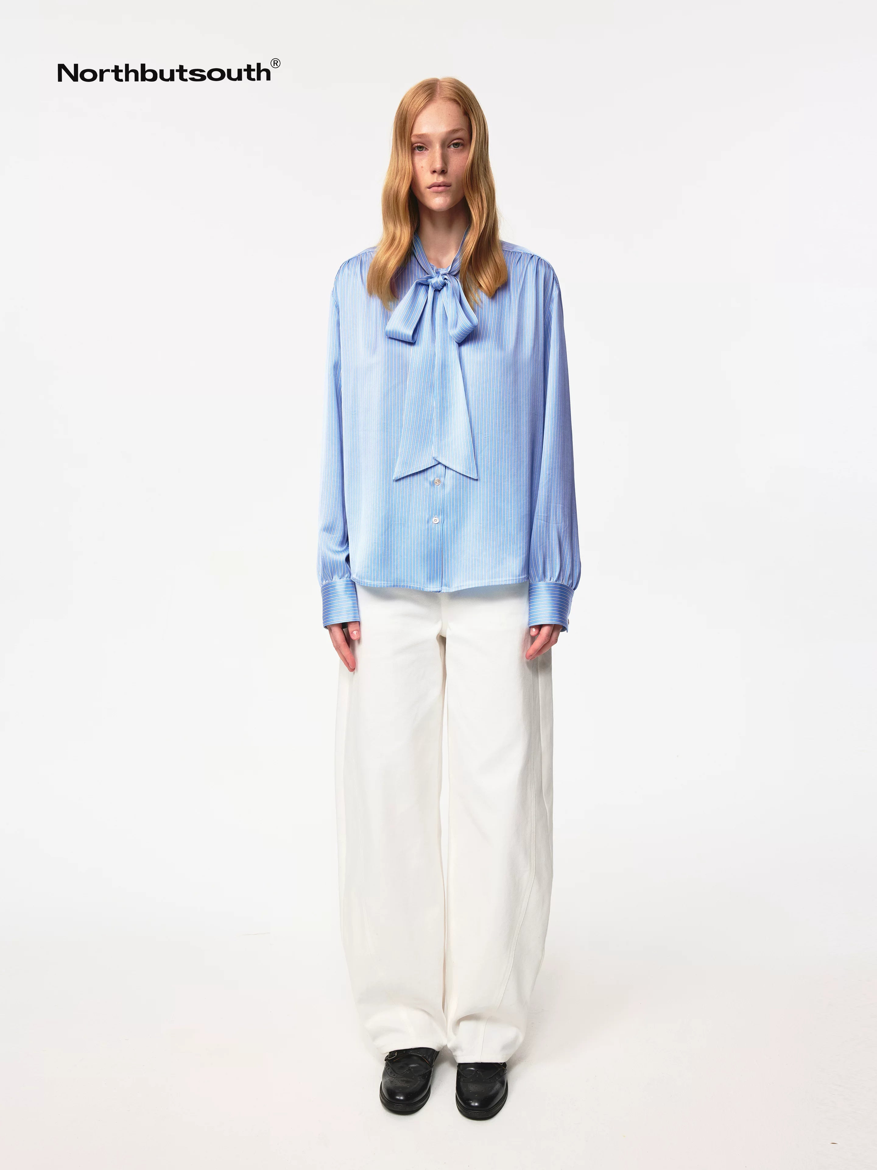 Blue Striped Acetate Bow Tie Layering Shirt