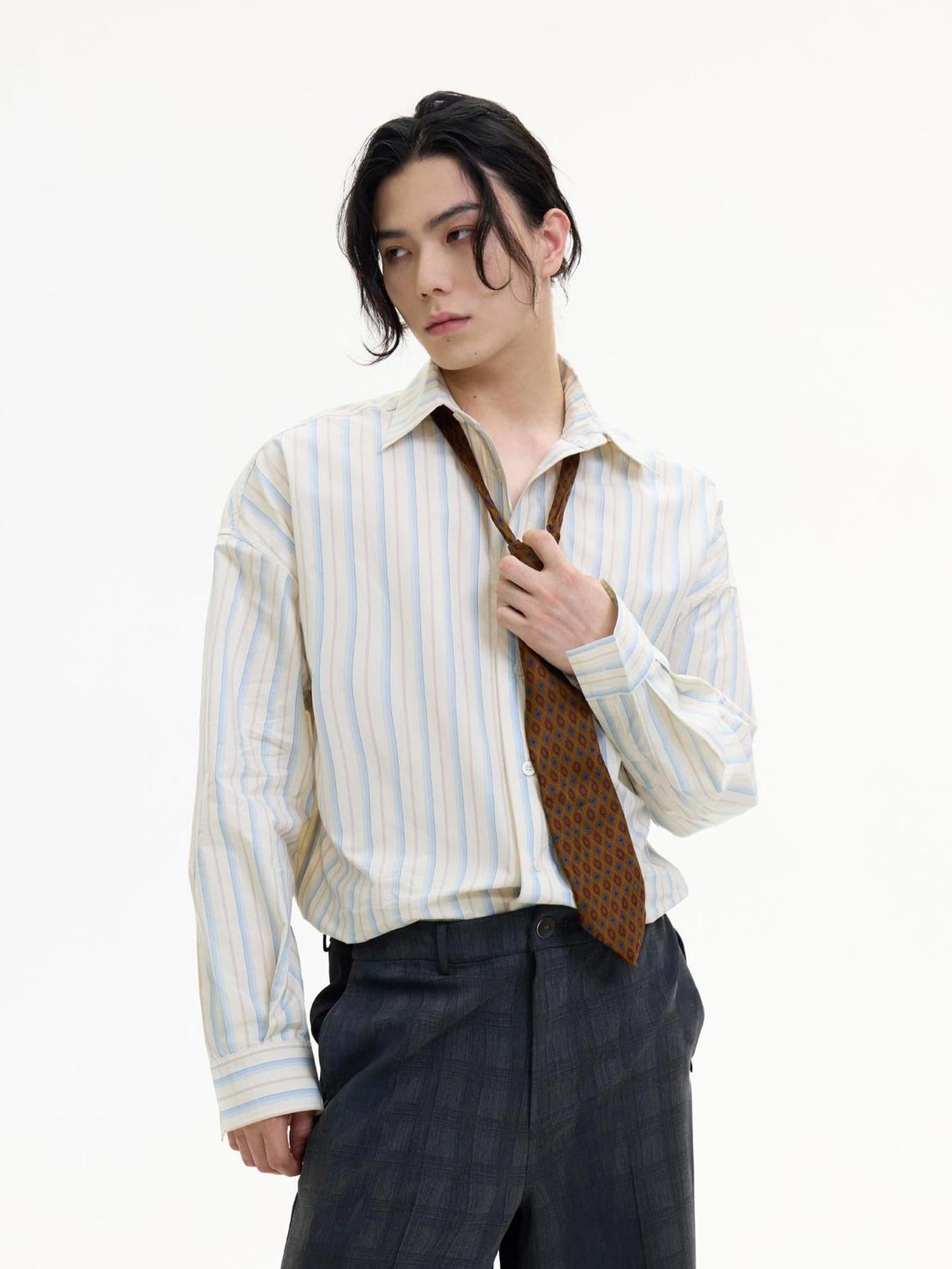 Peoplesense Blue White Striped Loose Fit Cotton Shirt With Folk Embroidery