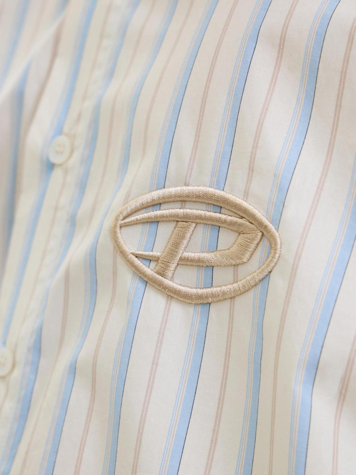 Peoplesense Blue White Striped Loose Fit Cotton Shirt With Folk Embroidery