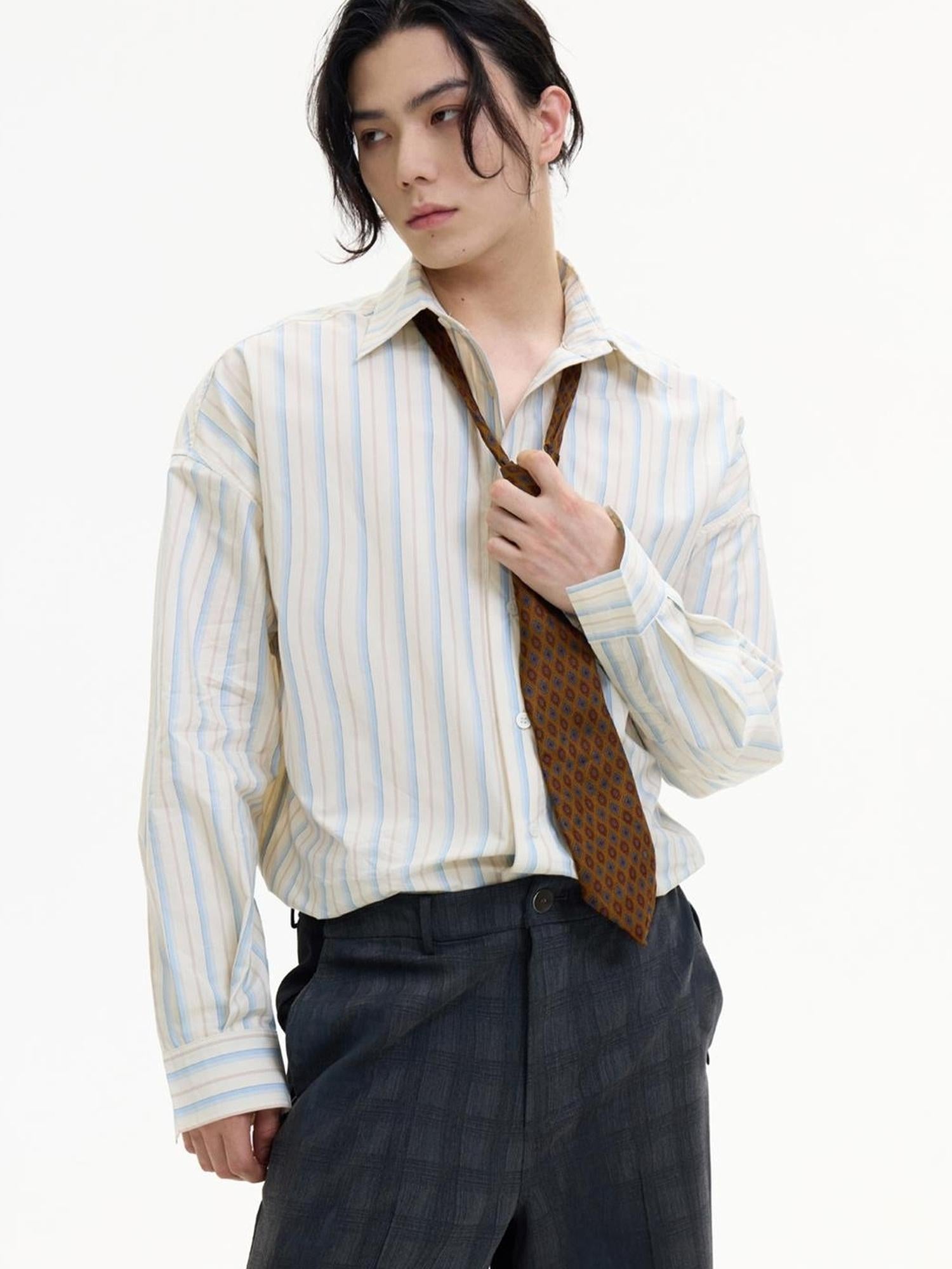 Peoplesense Blue White Striped Loose Fit Cotton Shirt With Folk Embroidery