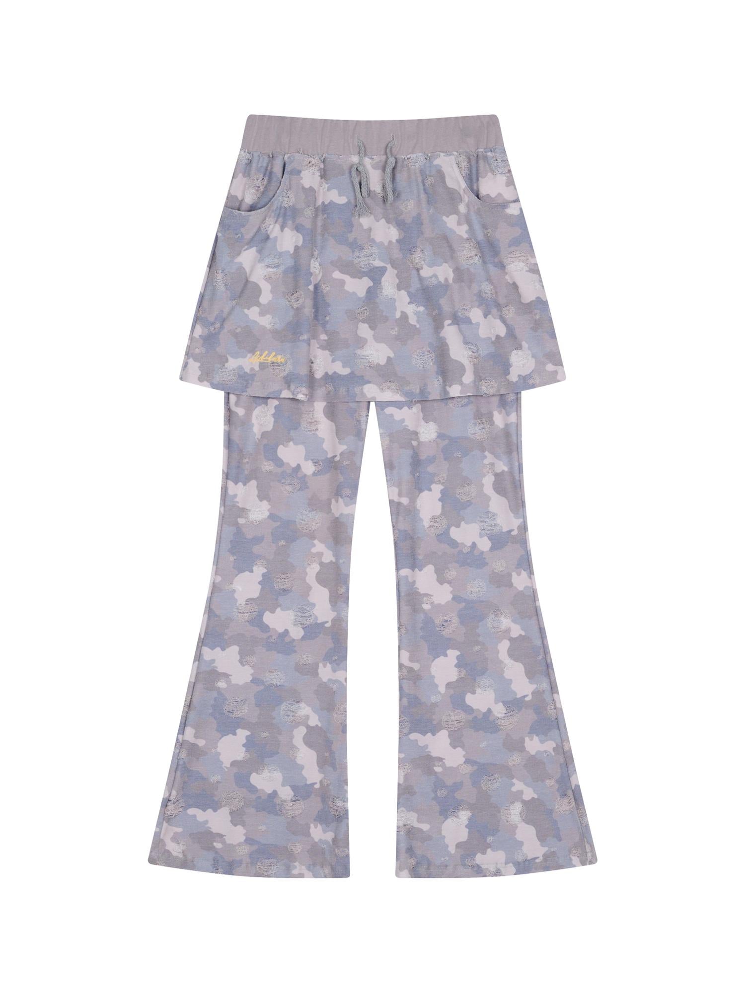 Achihara Blueberry Ice Camouflage Flare Palazzo Pants