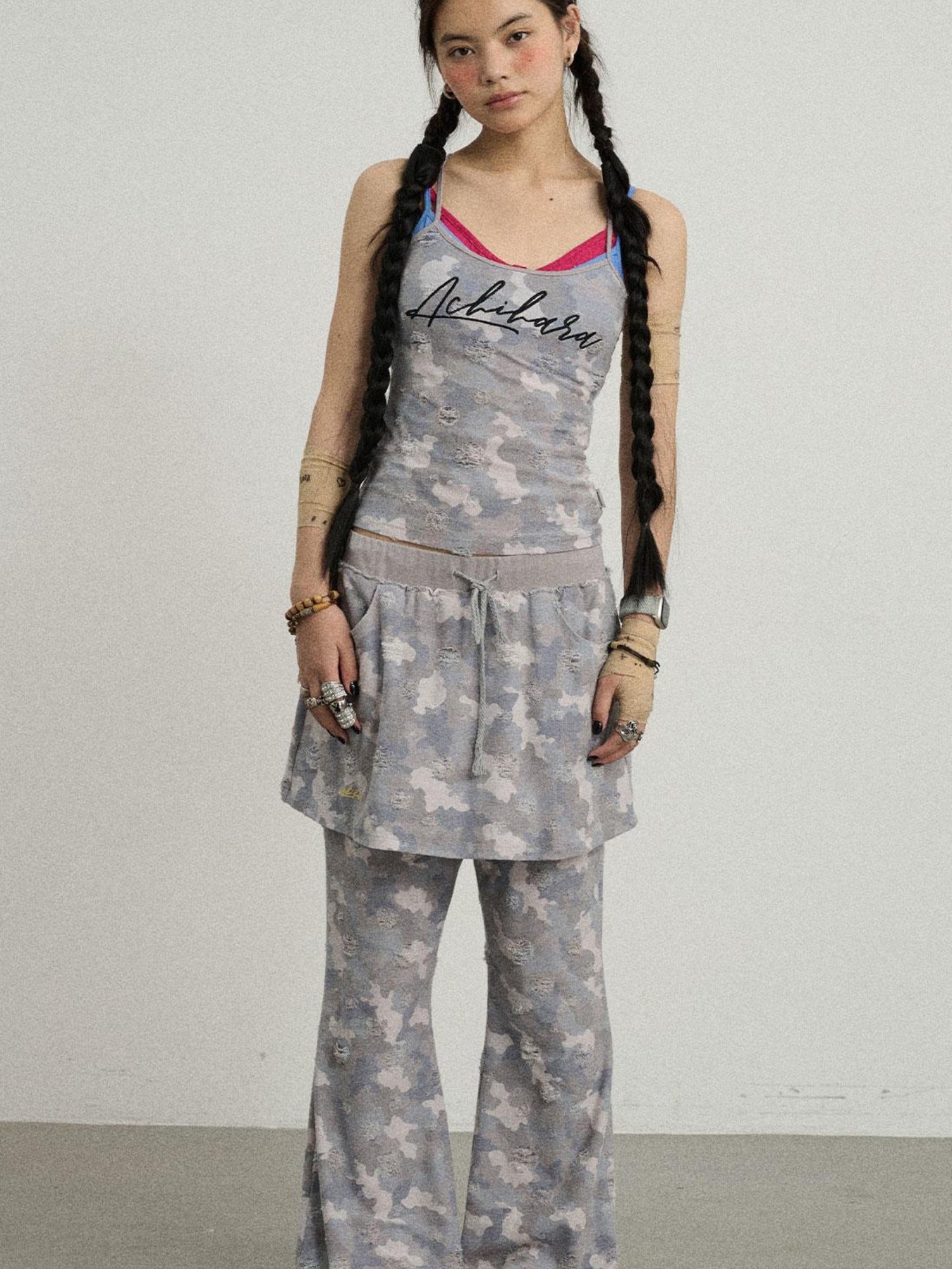Achihara Blueberry Ice Camo Palazzo Pants For Flare Pants