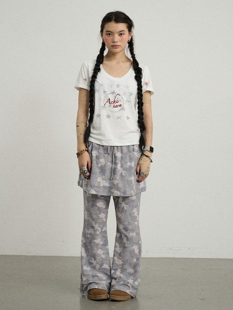 Achihara Blueberry Ice Camo Palazzo Pants For Flare Pants