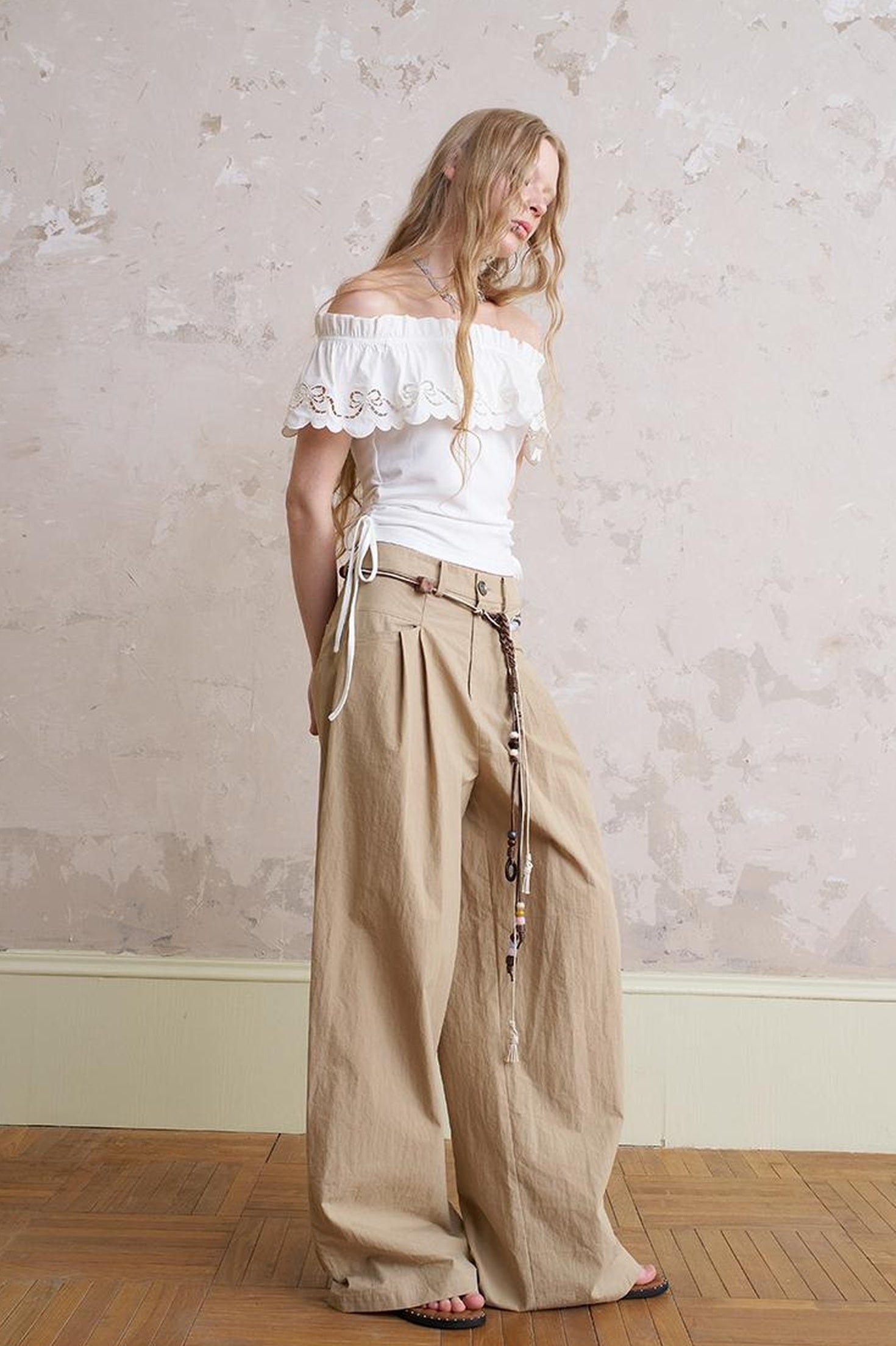 DIDDI MODA Bohemian Beaded Wide Leg Pants With DIY Waist Chain
