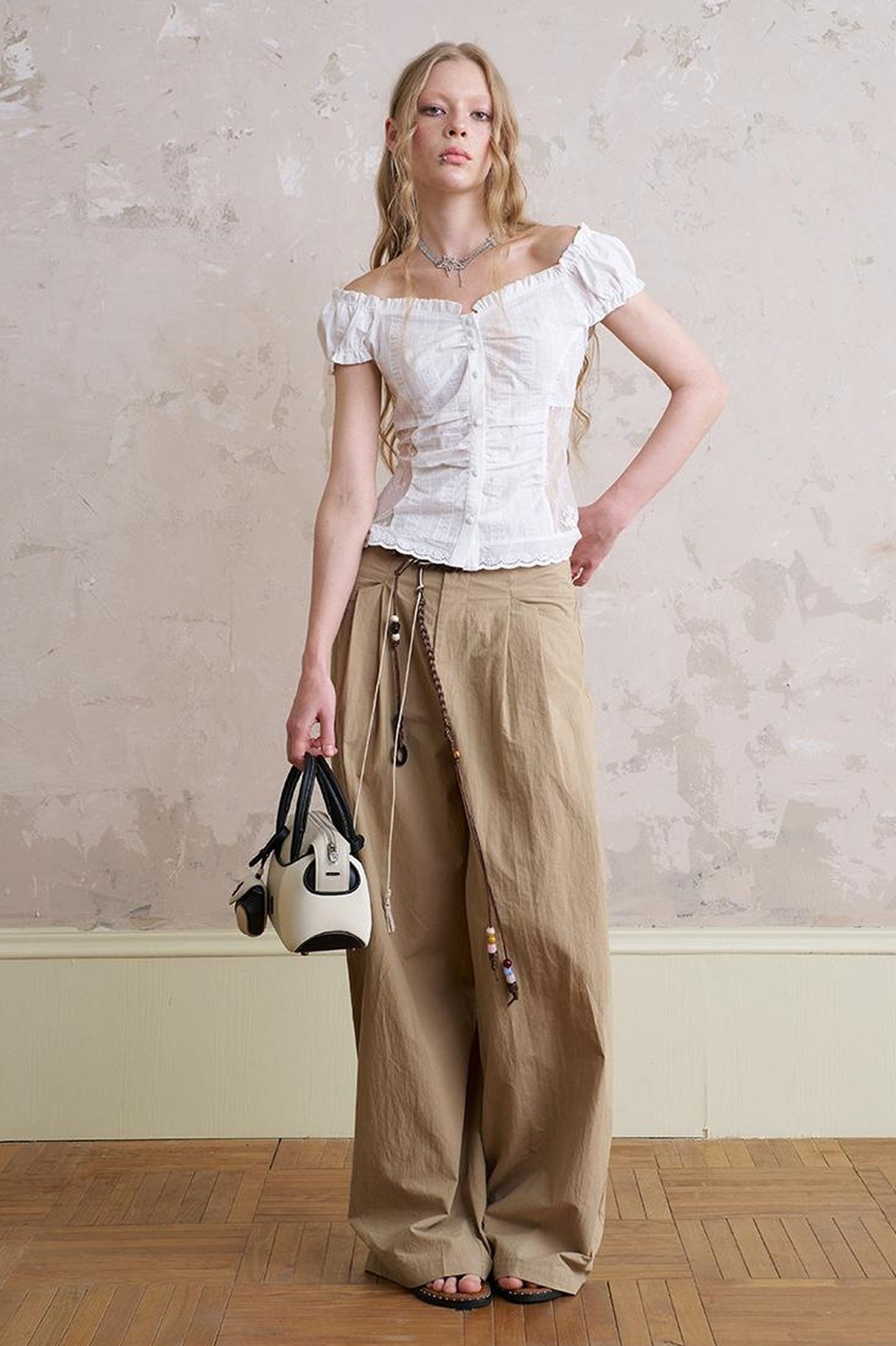 DIDDI MODA Bohemian Beaded Wide Leg Pants With DIY Waist Chain