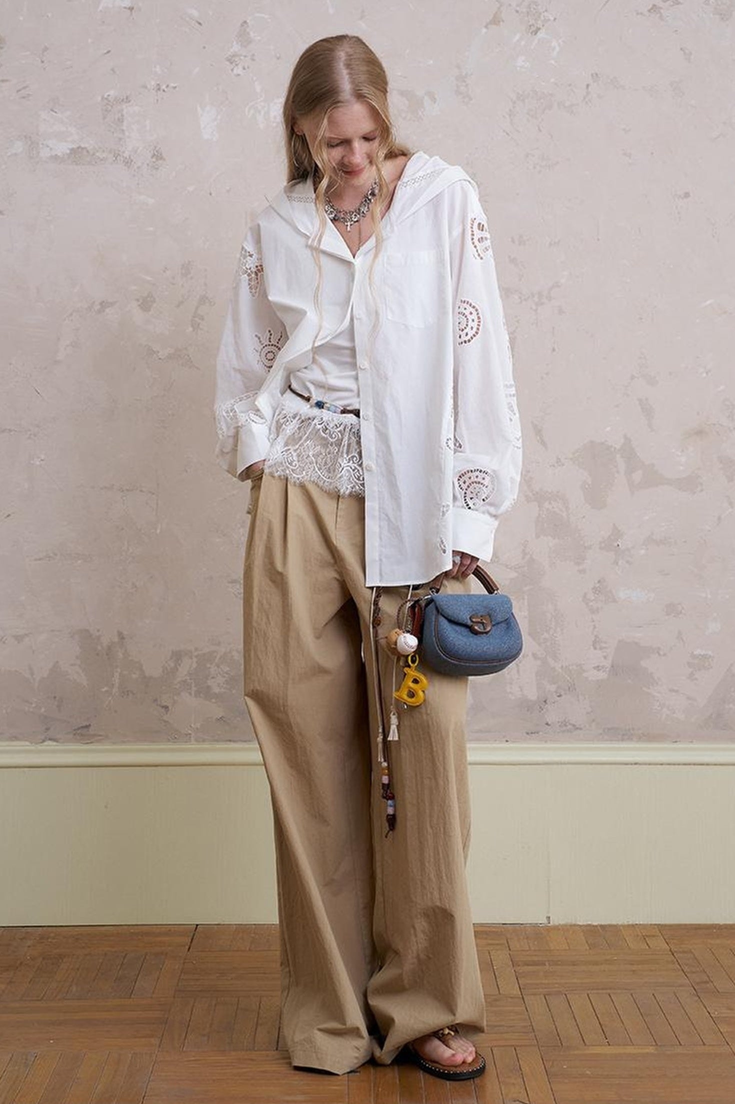 DIDDI MODA Bohemian Beaded Wide Leg Pants With DIY Waist Chain