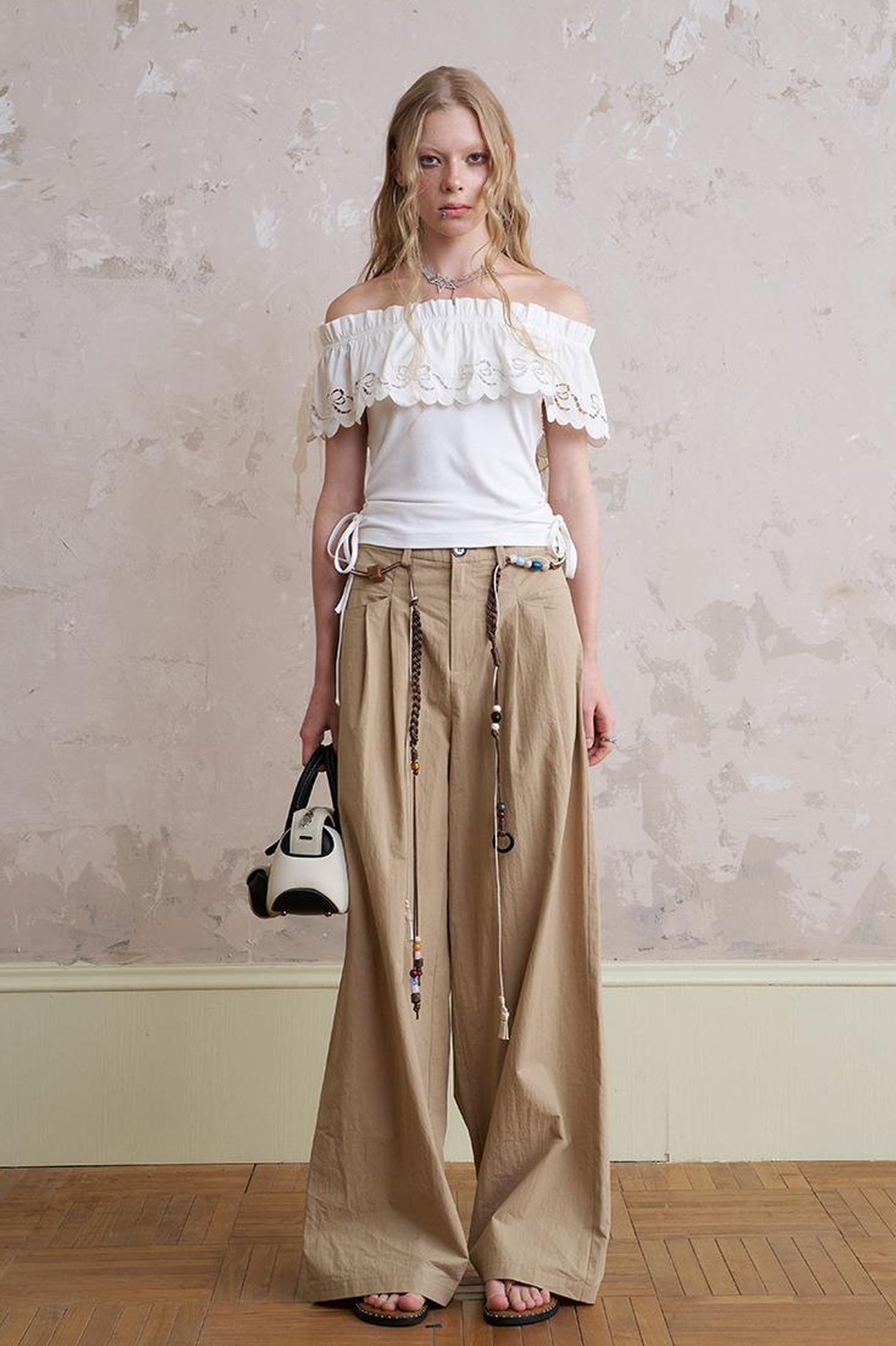 DIDDI MODA Bohemian Beaded Wide Leg Pants With DIY Waist Chain