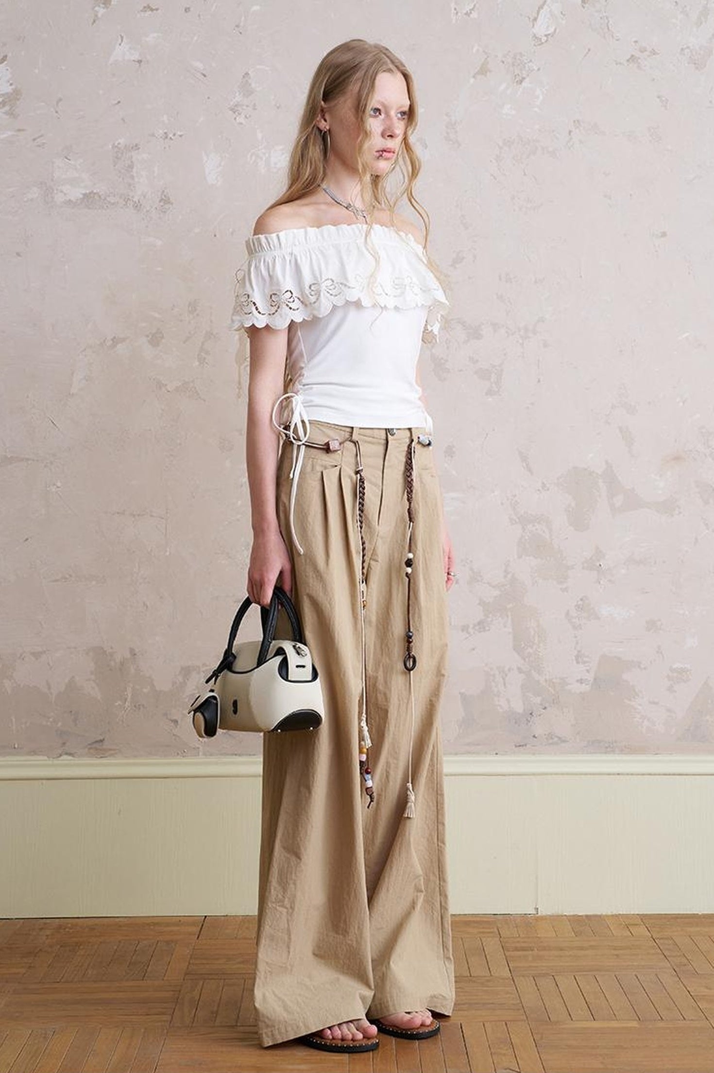 DIDDI MODA Bohemian Beaded Wide Leg Pants With DIY Waist Chain
