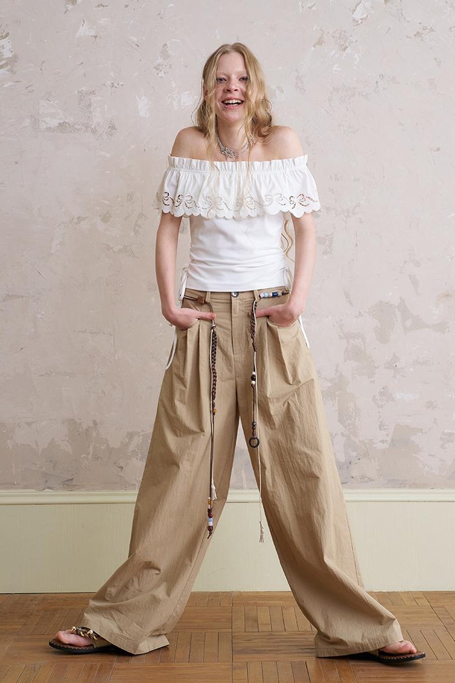 DIDDI MODA Bohemian Beaded Wide Leg Pants With DIY Waist Chain