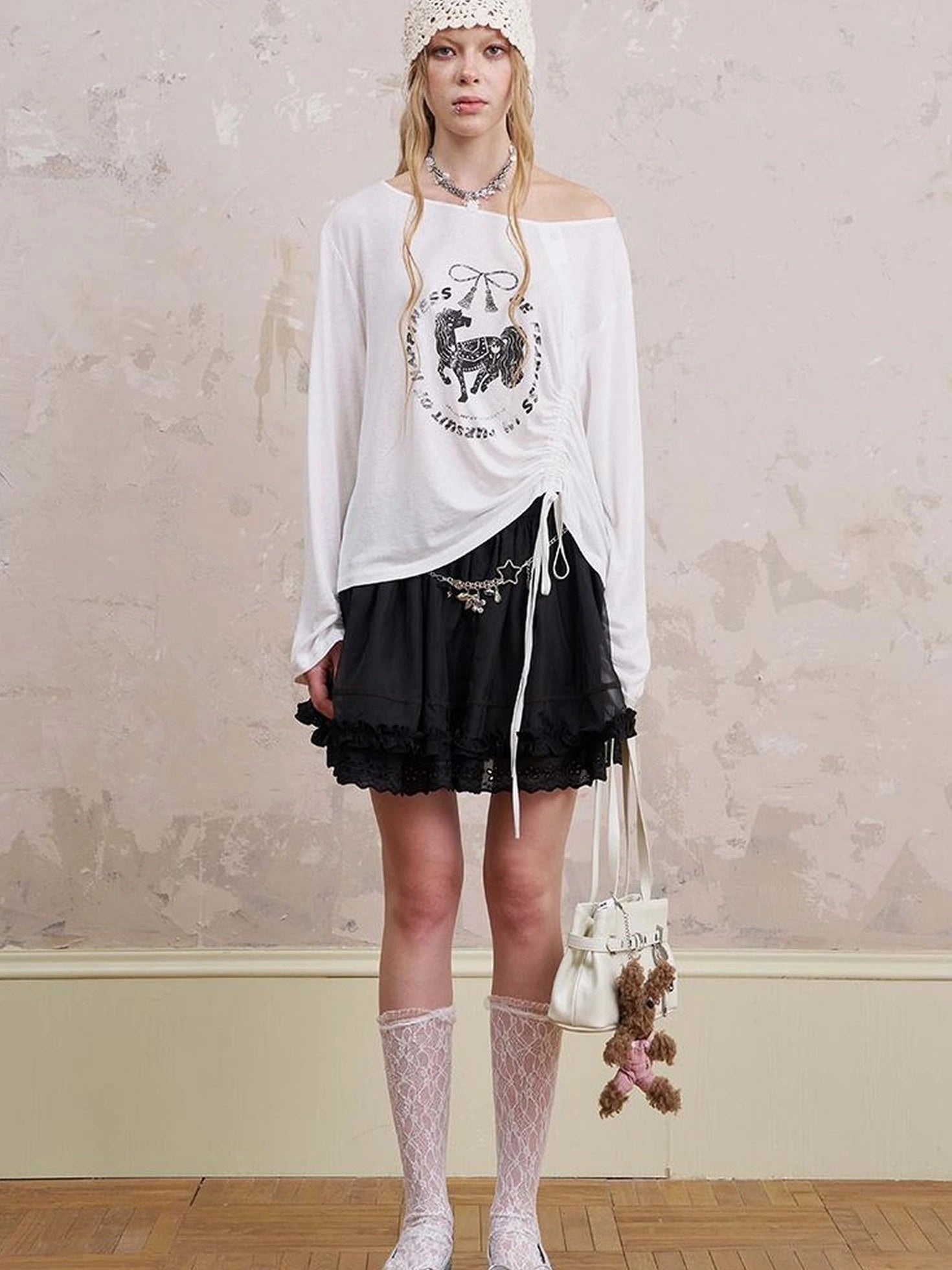 Bohemian Bow Pony Print Cropped Sleeve Tee