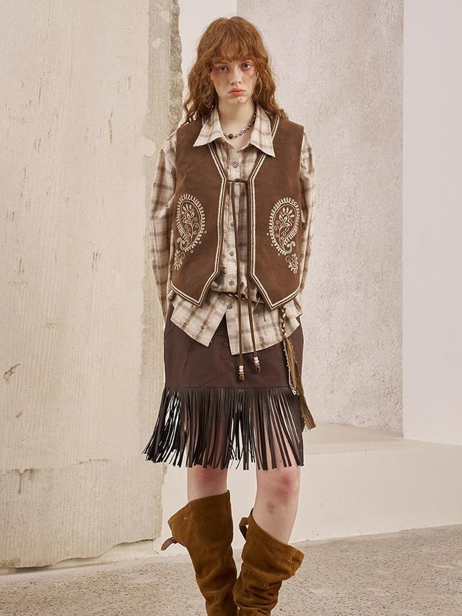 DIDDI MODA Bohemian Cashew Embroidery PU Vest